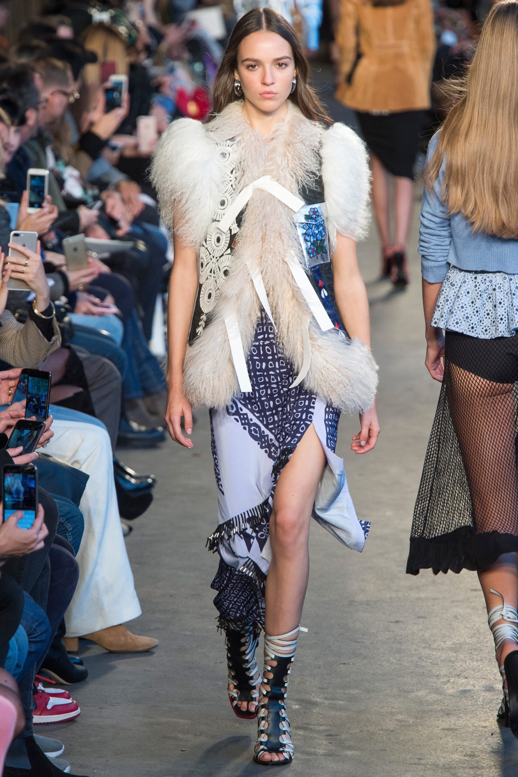 white fur sleeveless relaxed layered cape