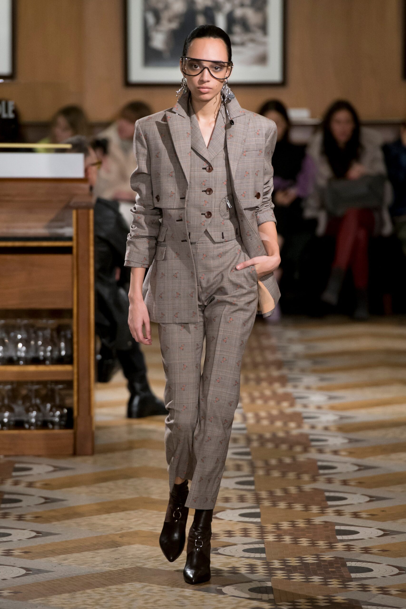 gray brown checked tailored suit