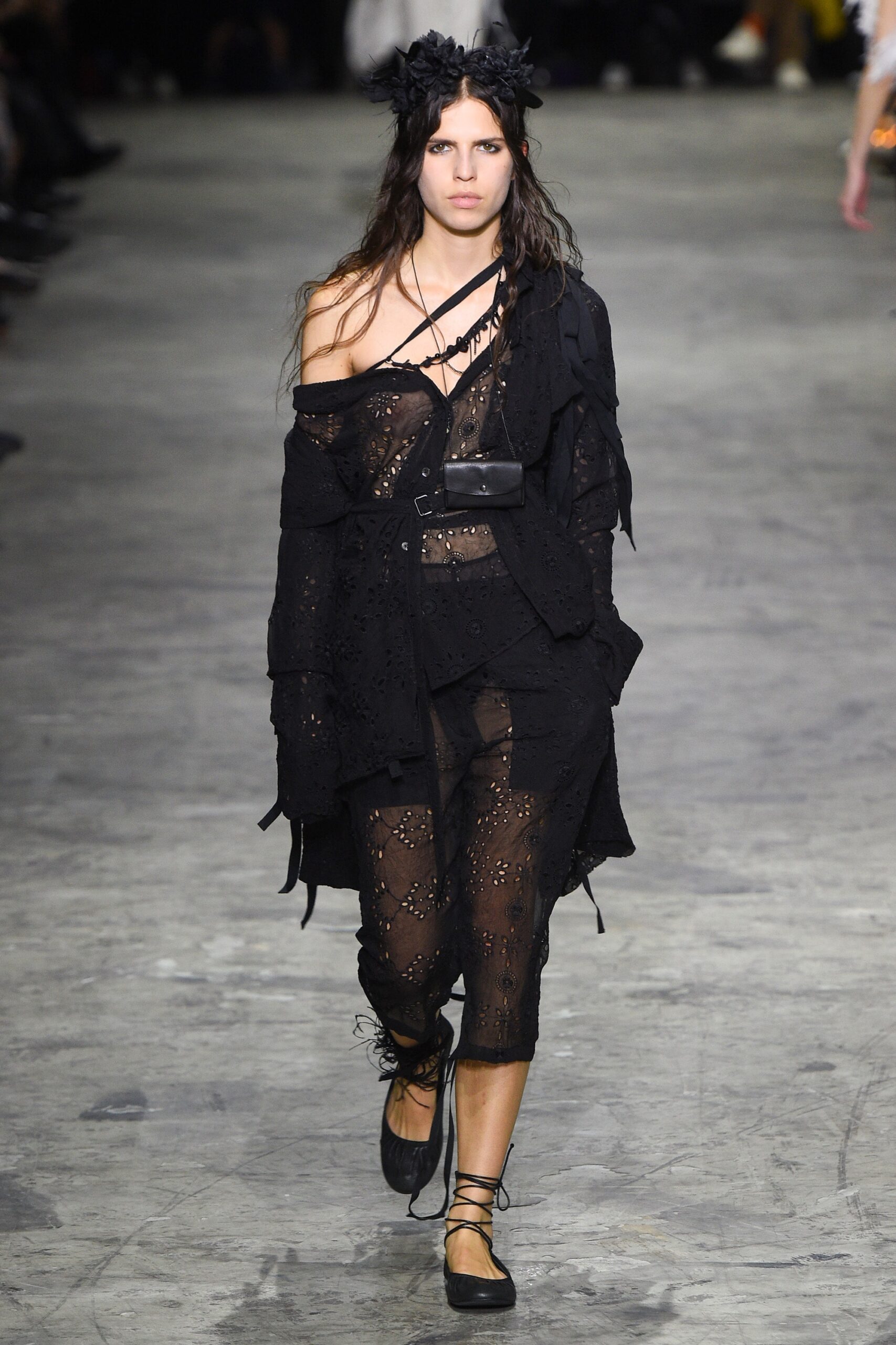 black lace off-shoulder jacket