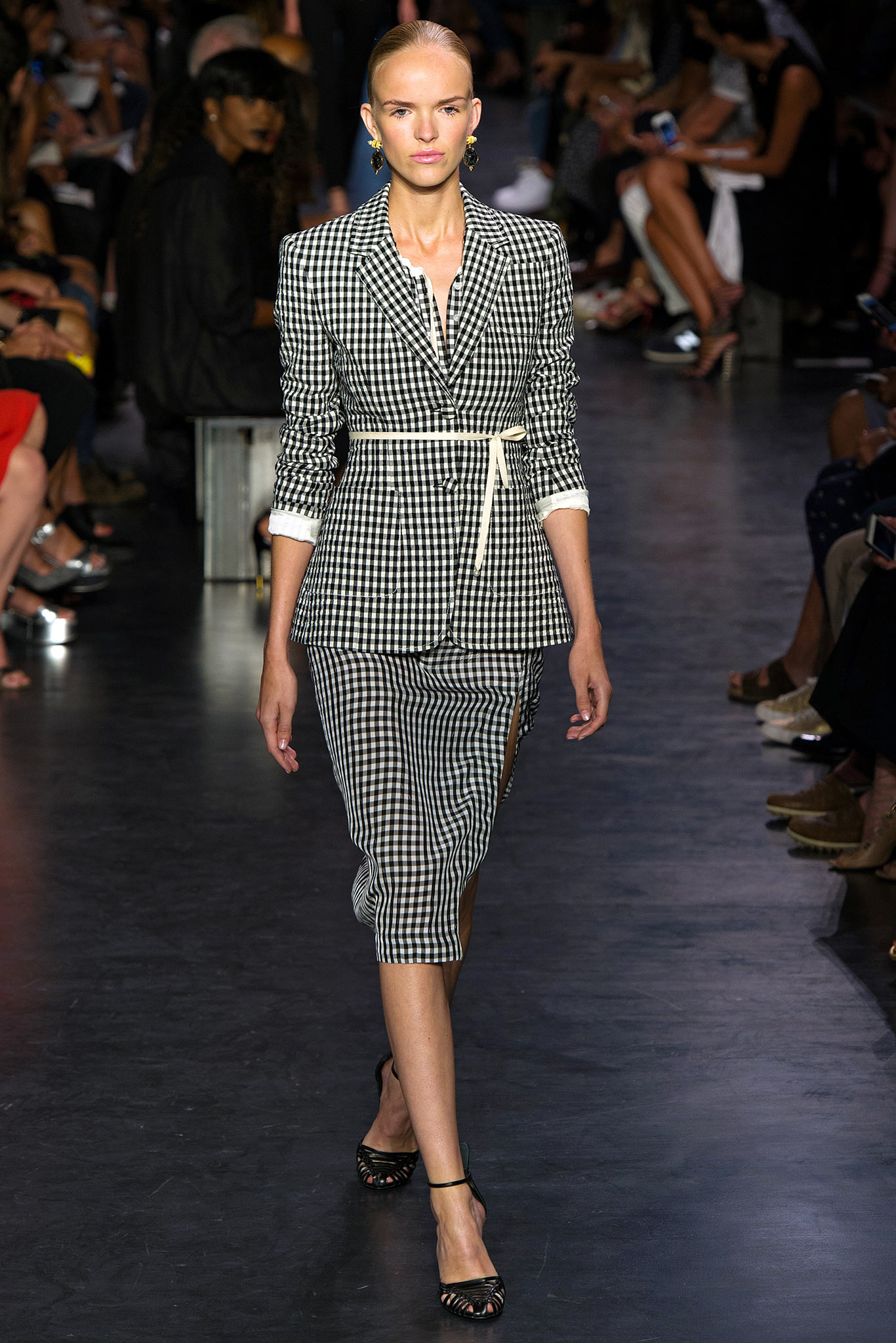 black and white checked blazer and pencil skirt
