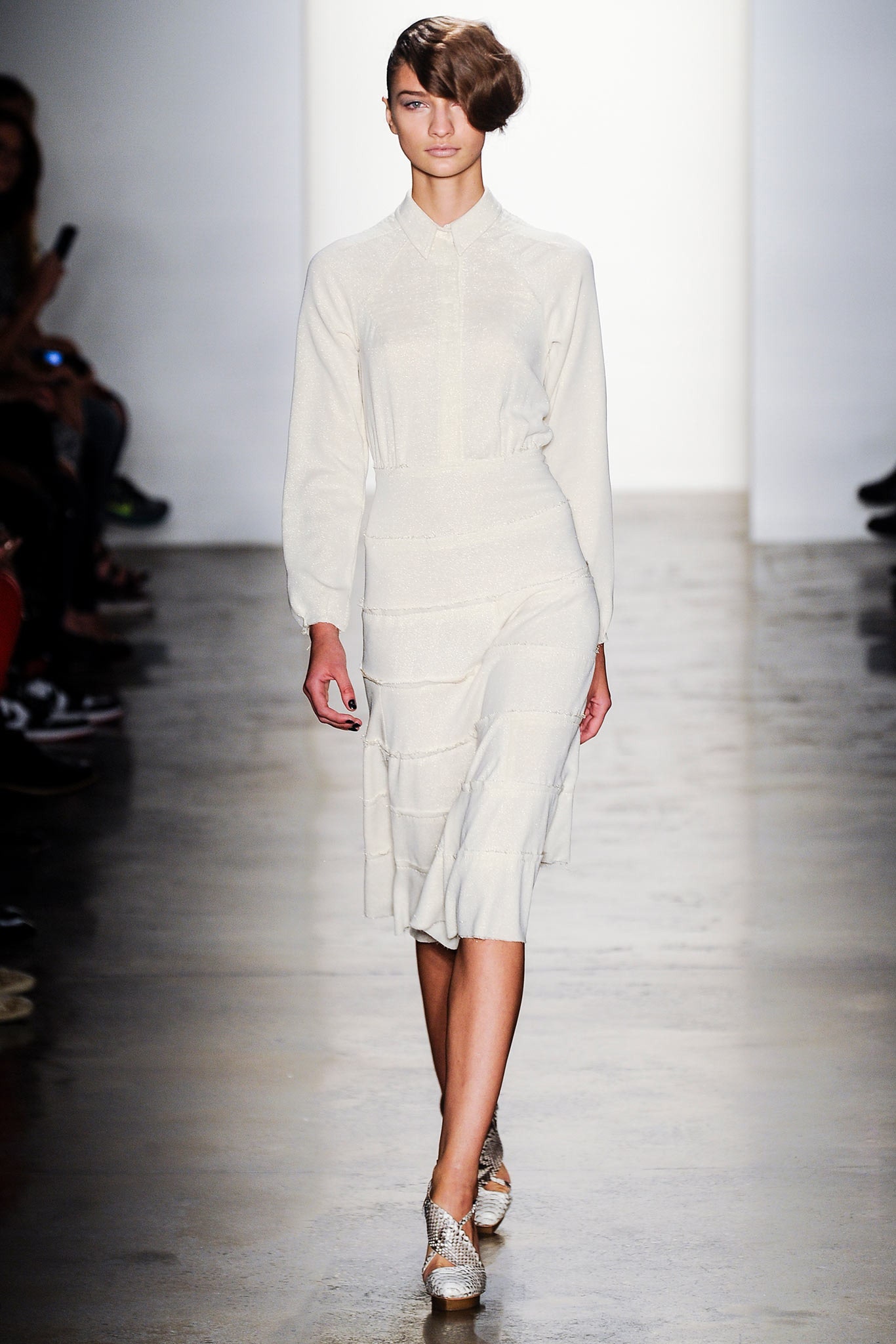 white silk long-sleeve dress