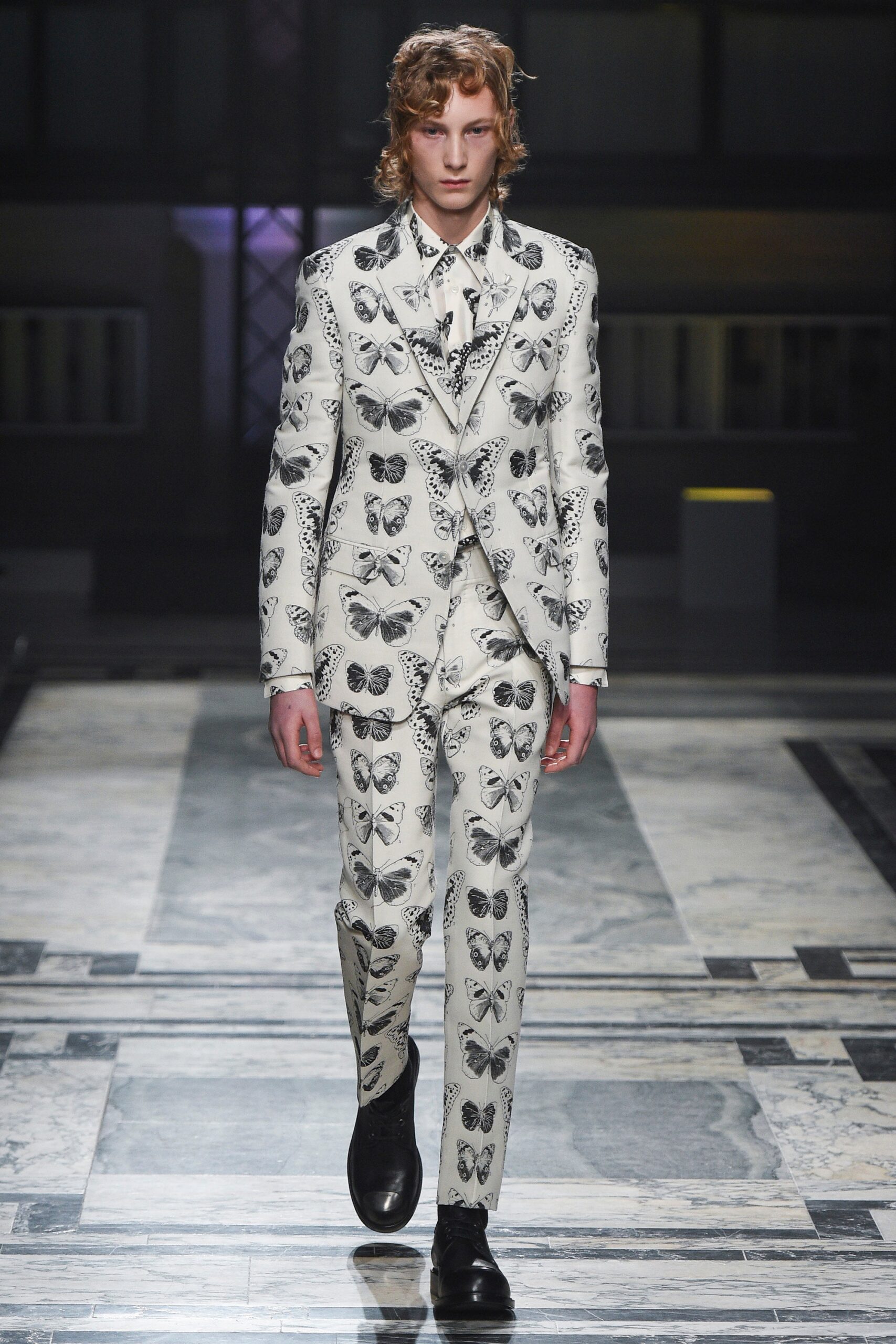 white and black printed suit