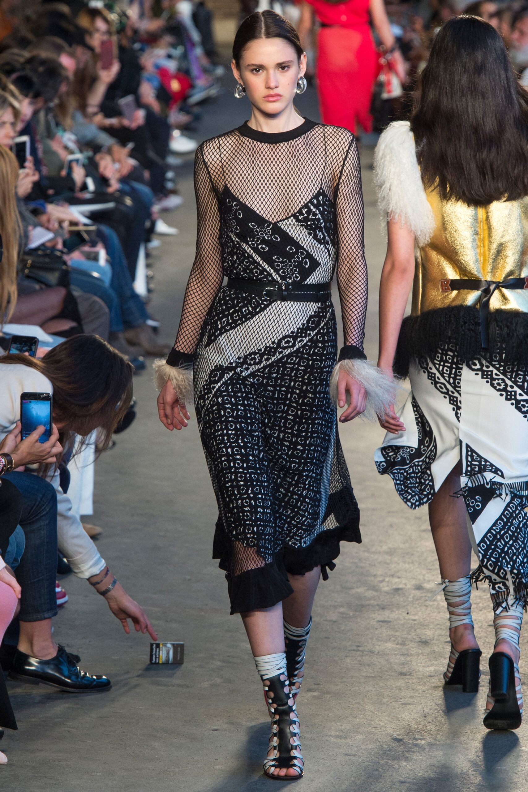 black and white printed midi dress