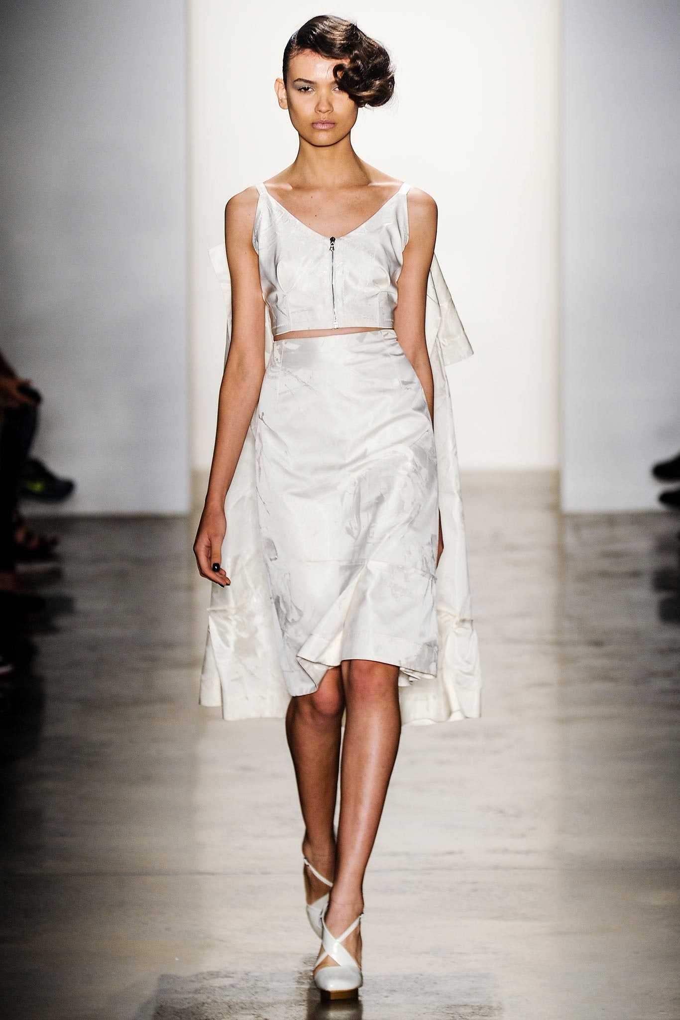 white silk fitted dress with cape