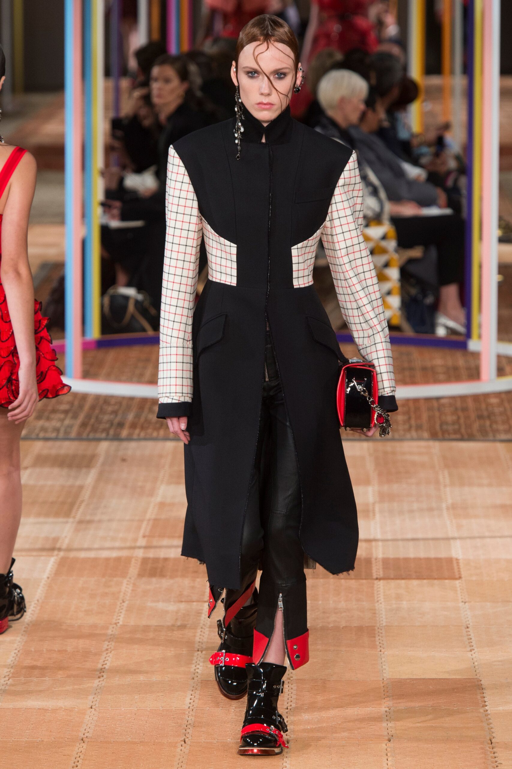 black and white fitted coat