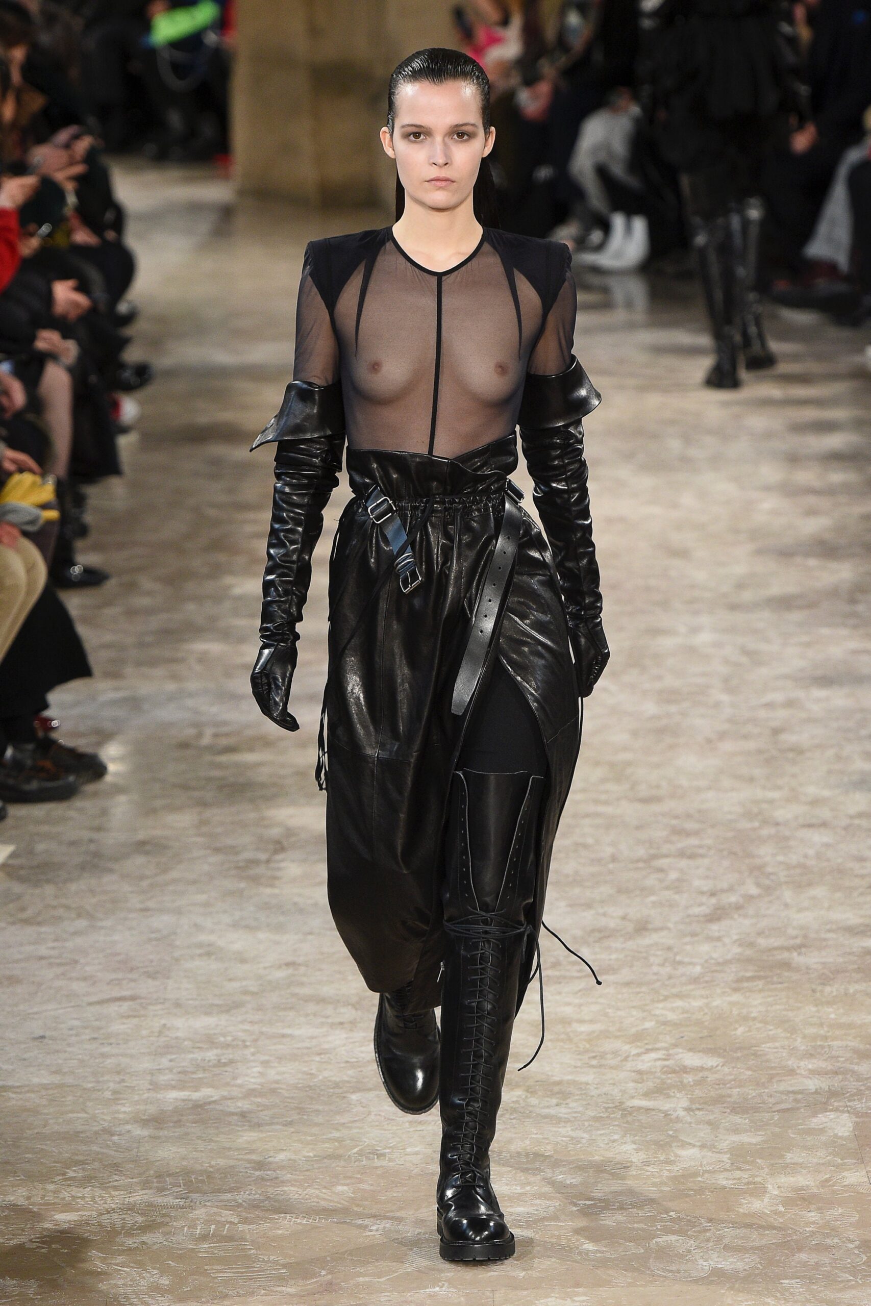 black leather sleeveless v-neck fitted layered zippered dress