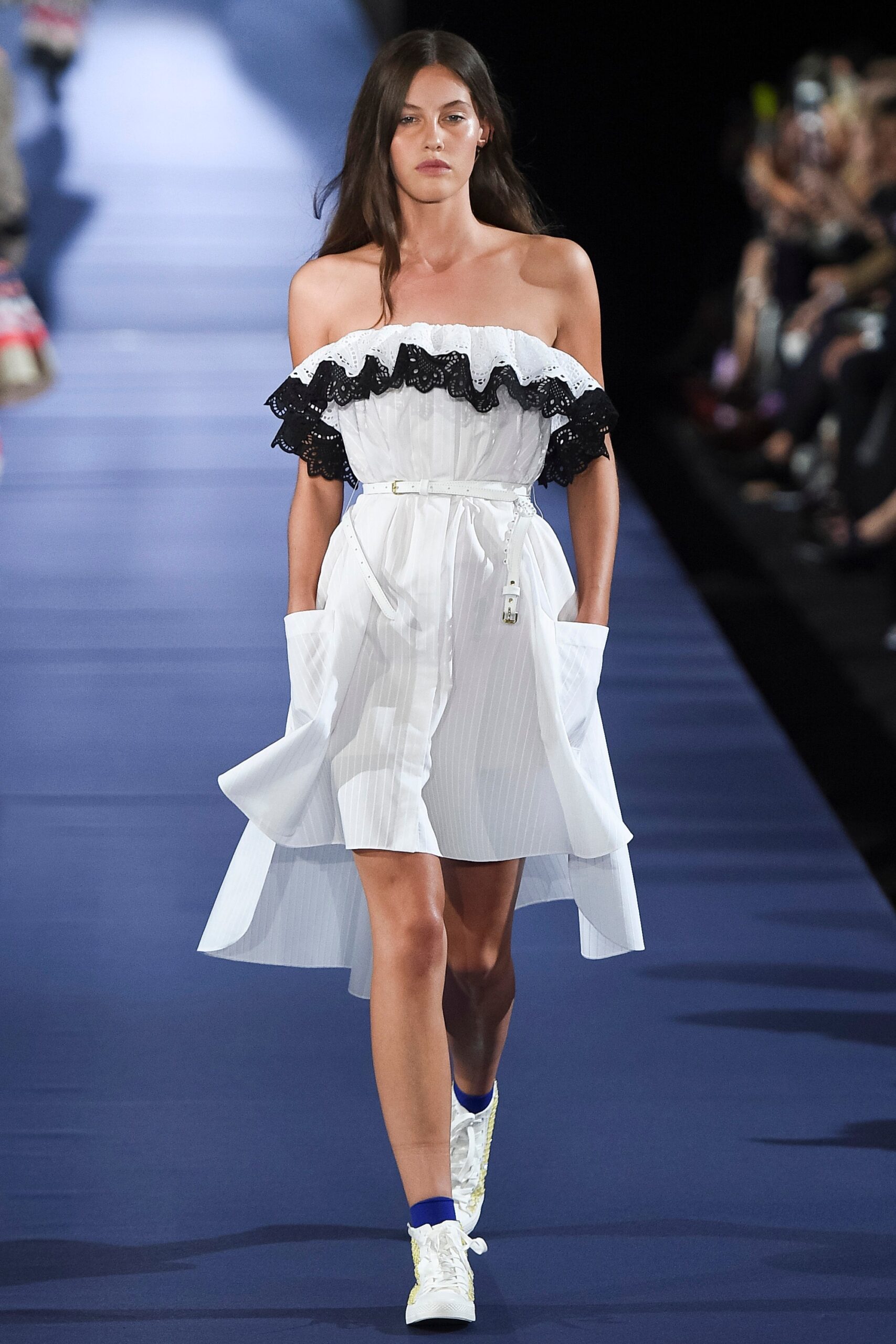 white off-shoulder ruffled dress