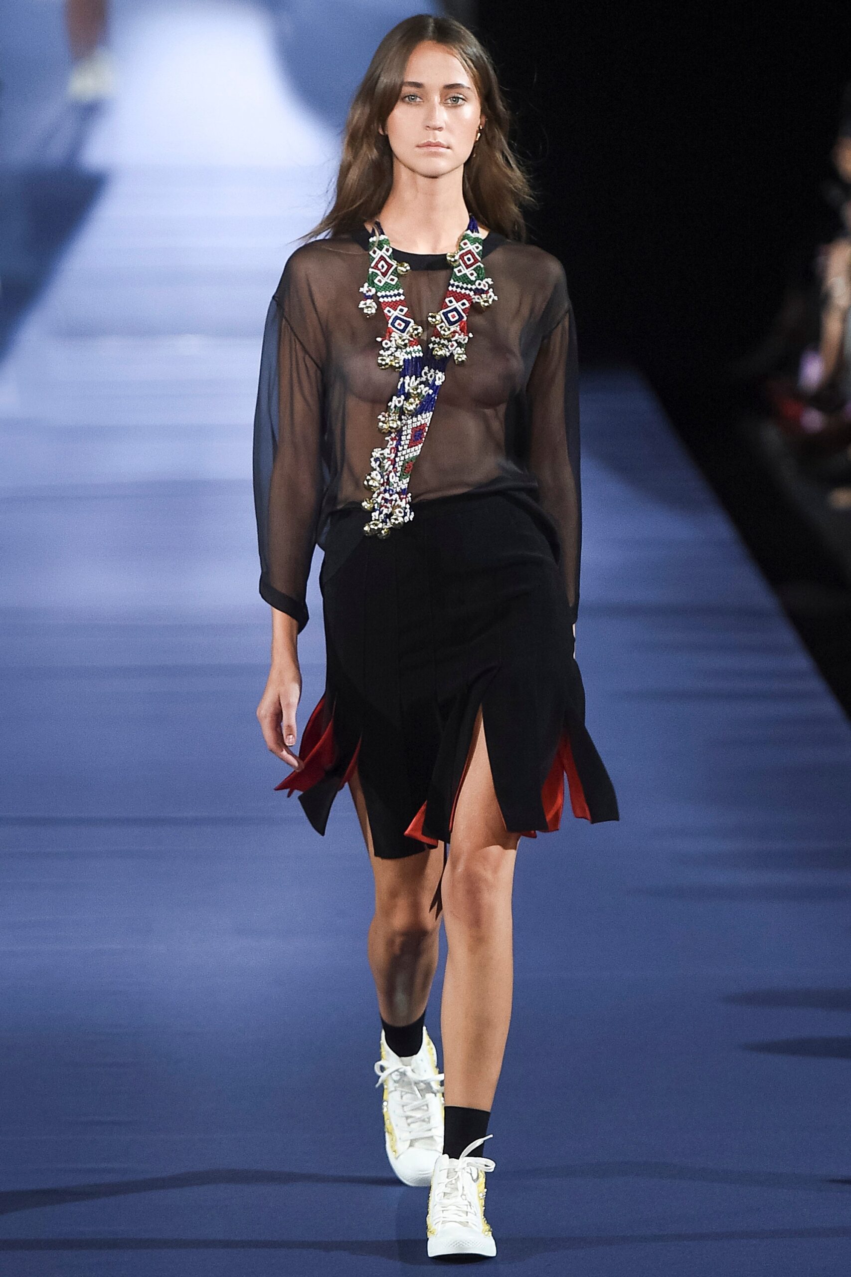 black sheer top and skirt