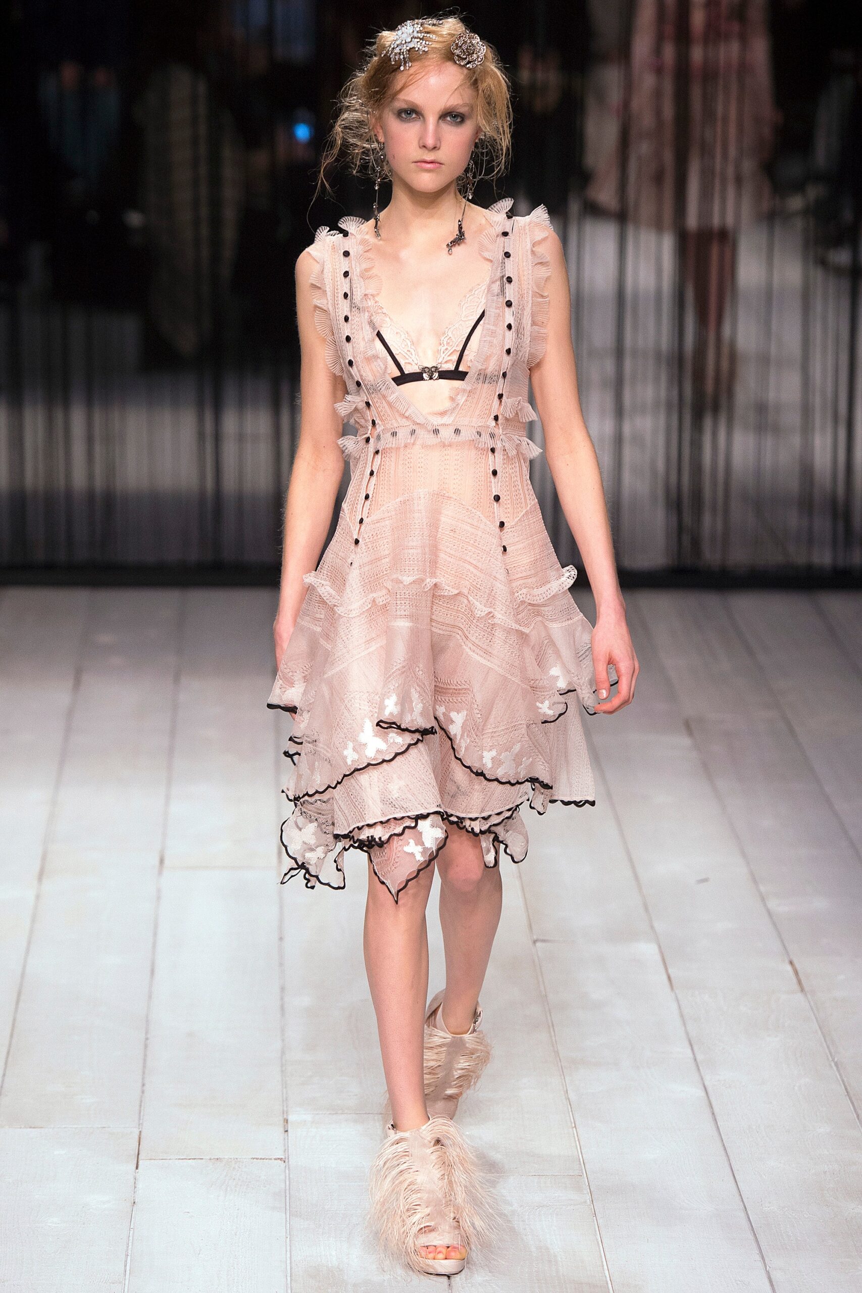 pink silk ruffled mini dress