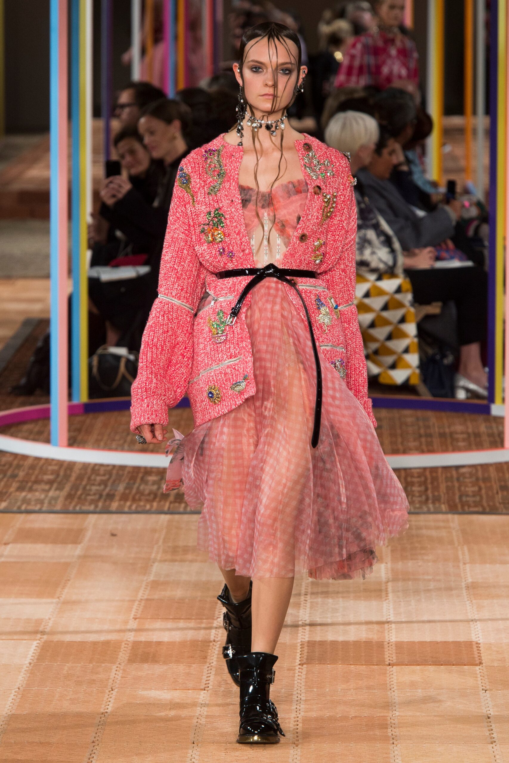 pink cotton long-sleeve collared oversized embroidered jacket