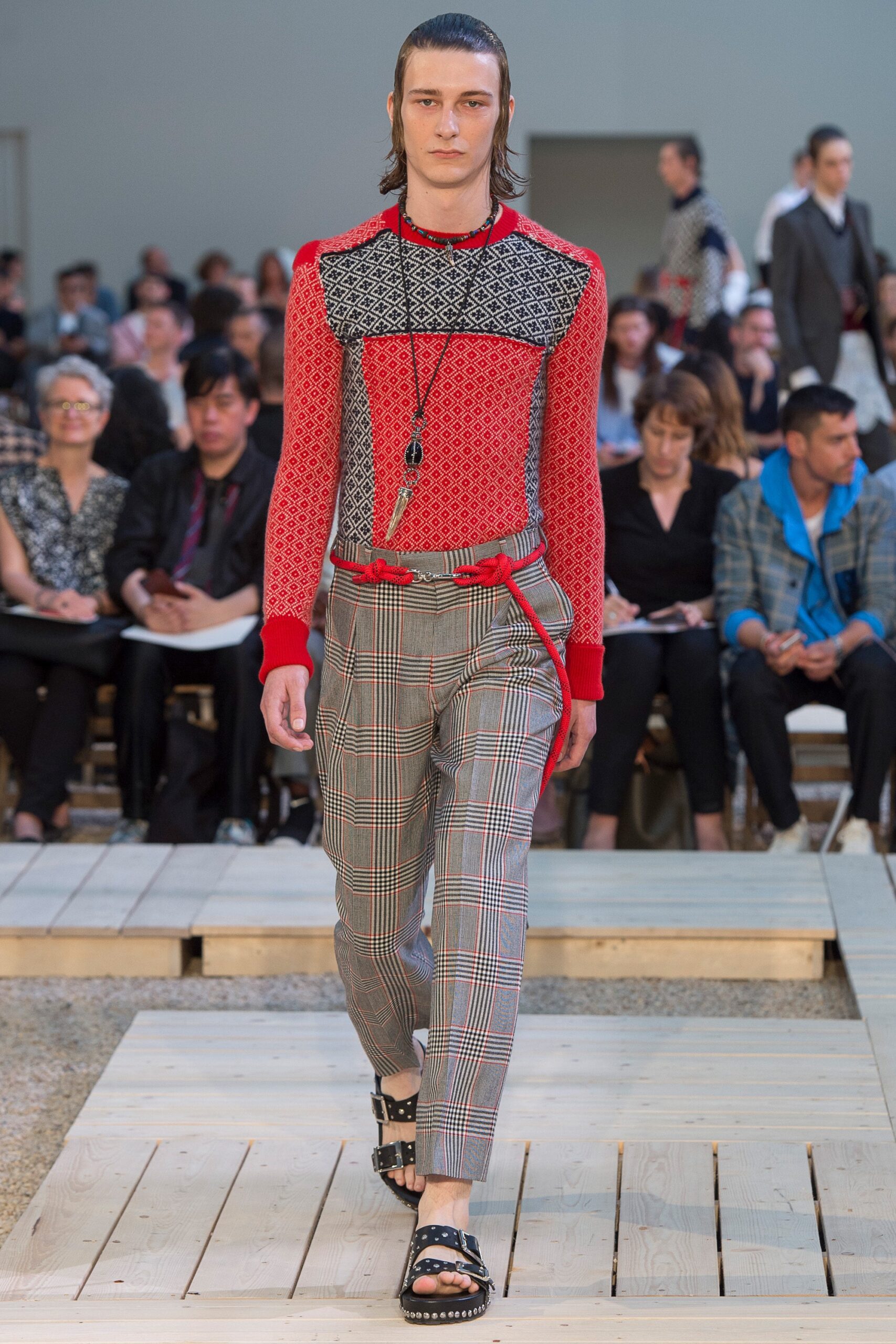gray cotton tailored checked zippered pants