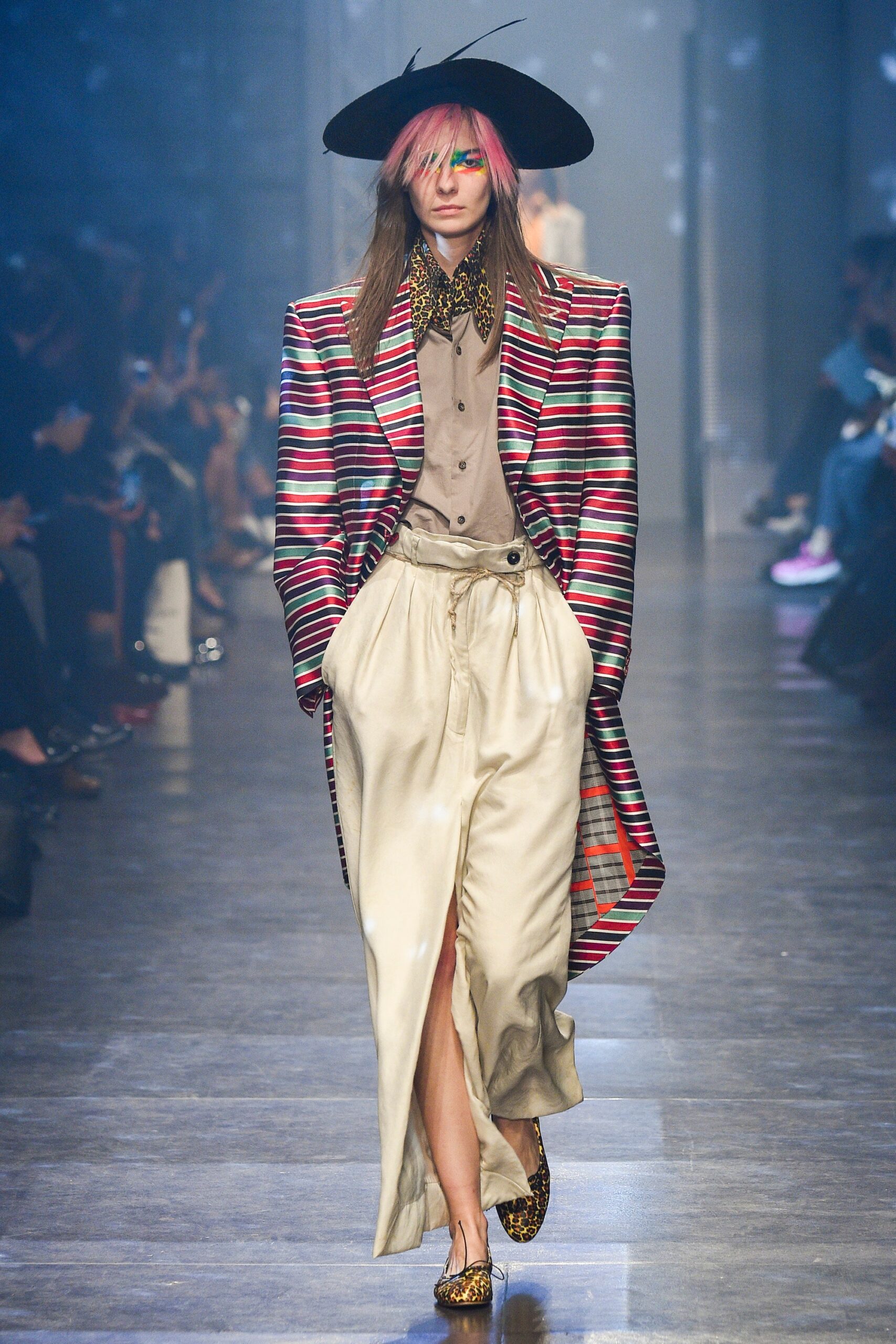 white silk slit fitted high-waisted pants