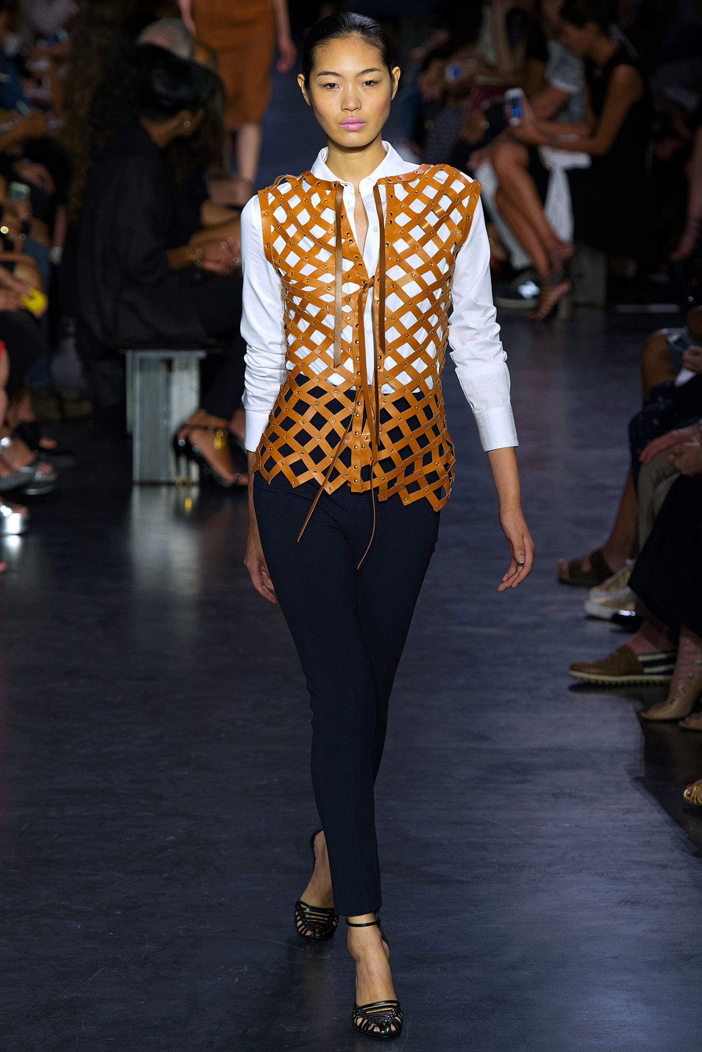 orange cotton long-sleeve collared fitted layered top