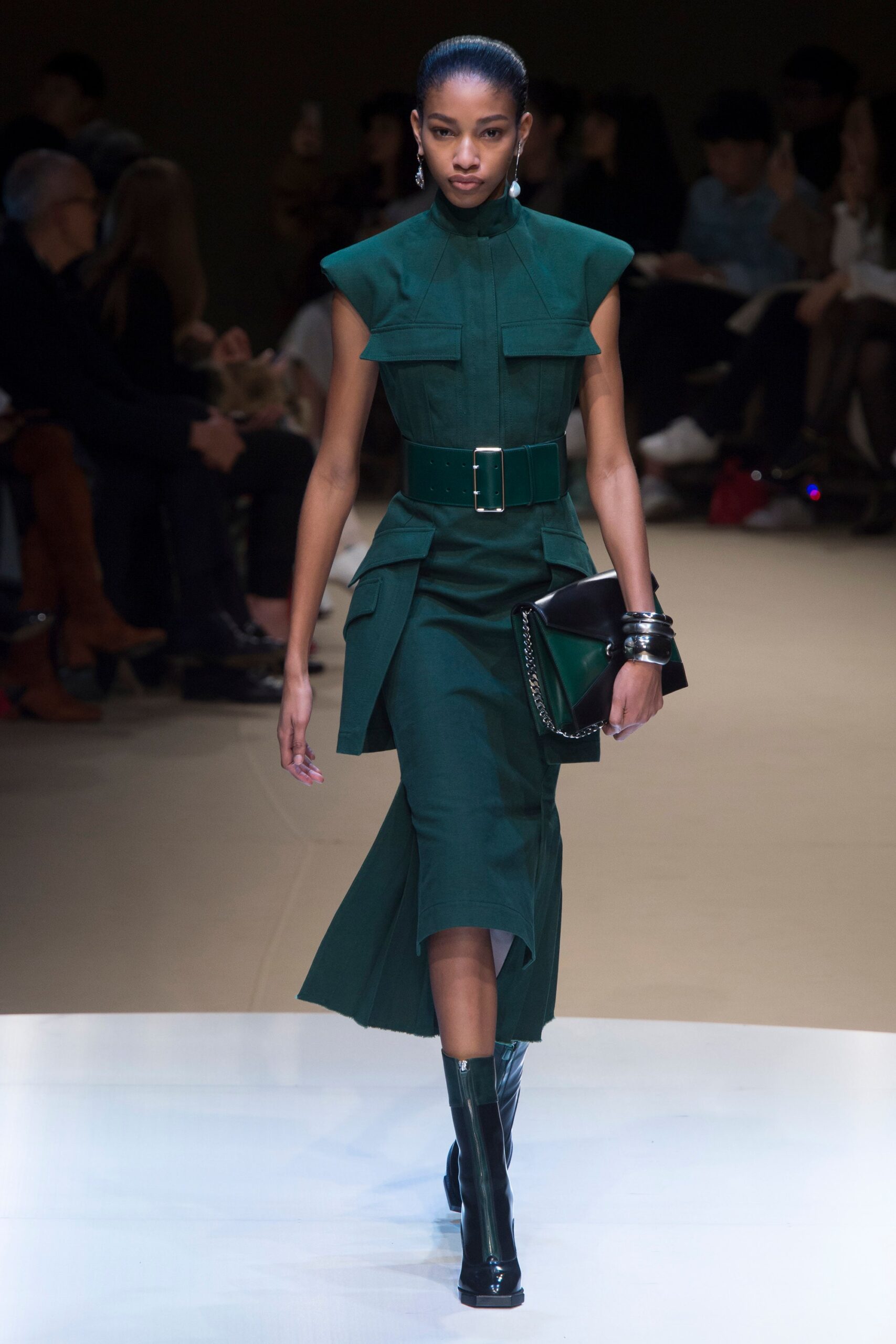 fitted green midi dress
