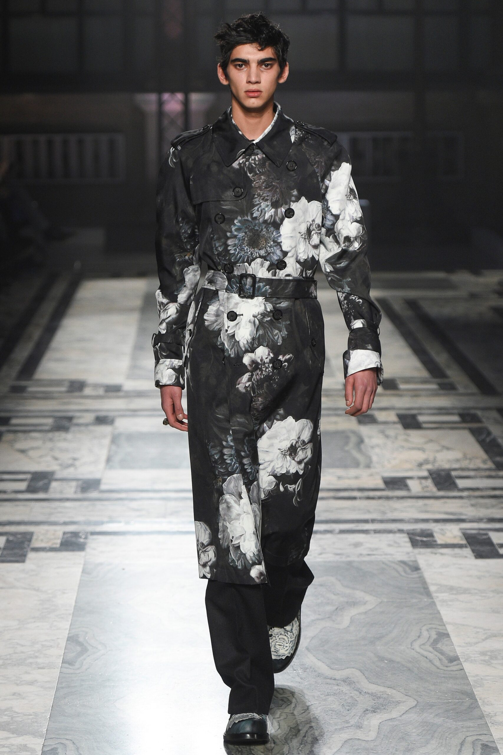 floral black trench coat