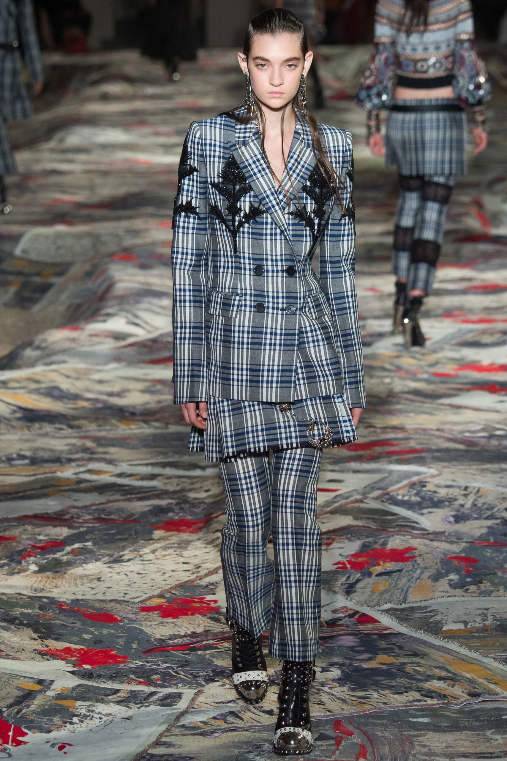 blue and black checked suit