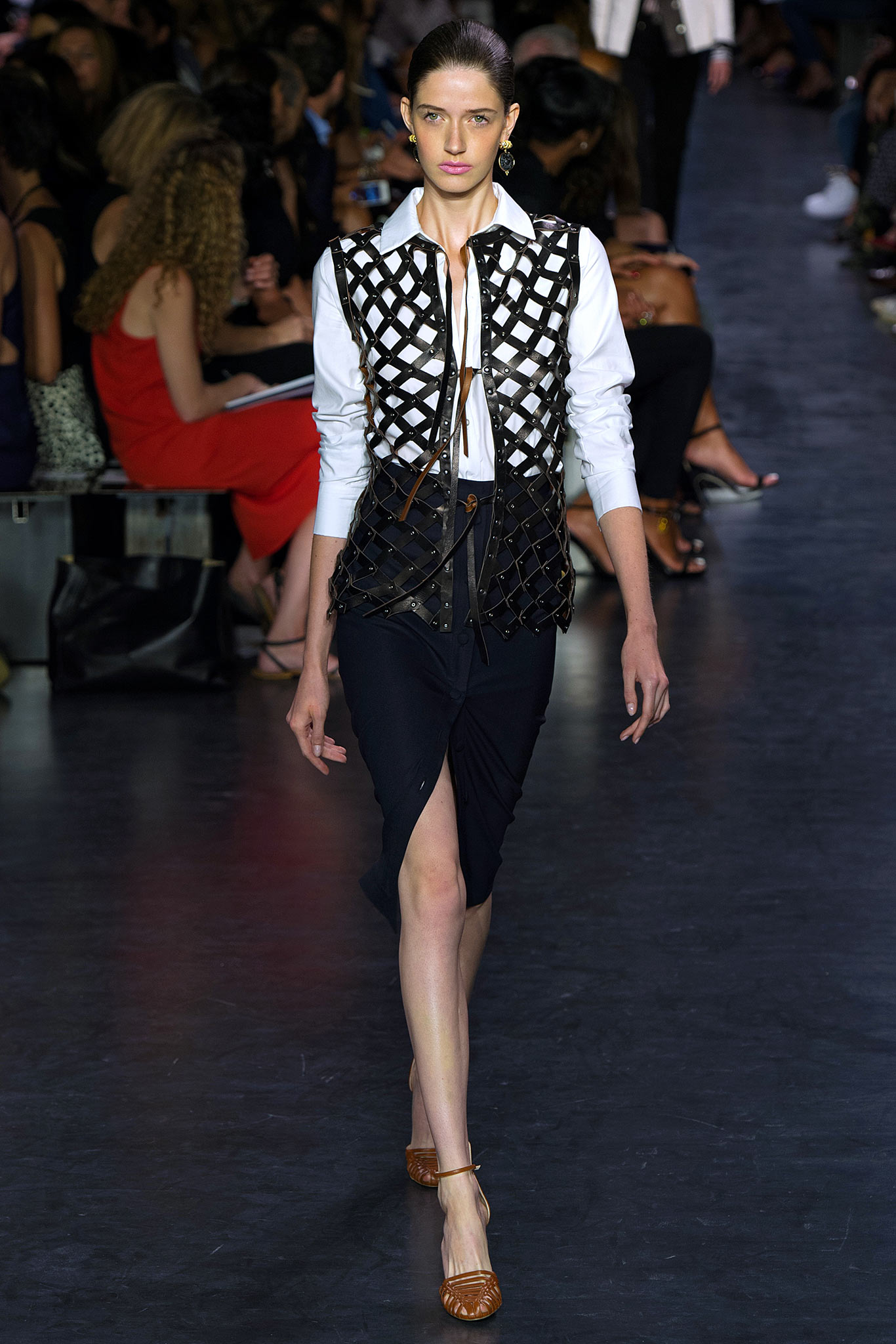 black and white fitted top with pencil skirt