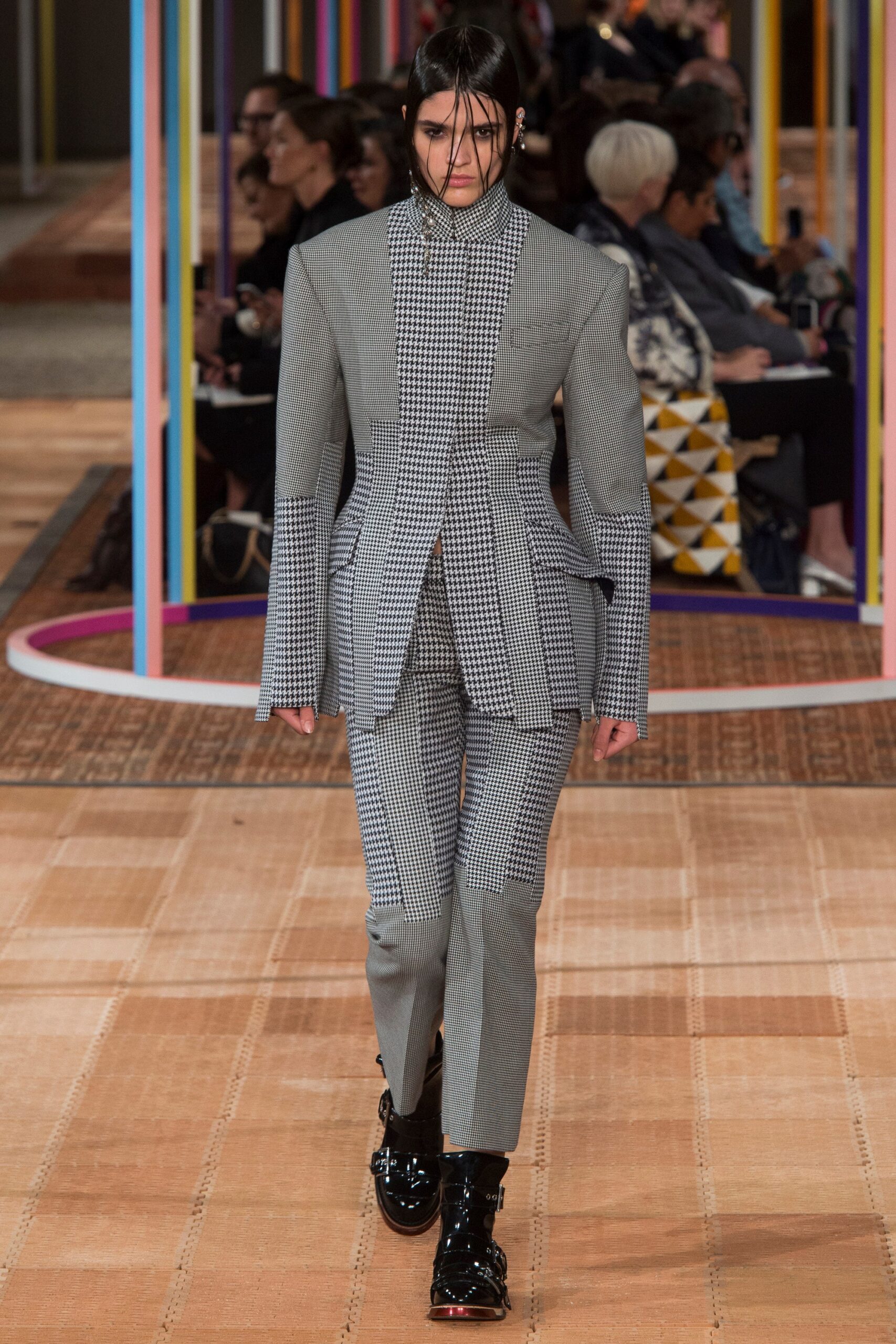 gray and black checked suit