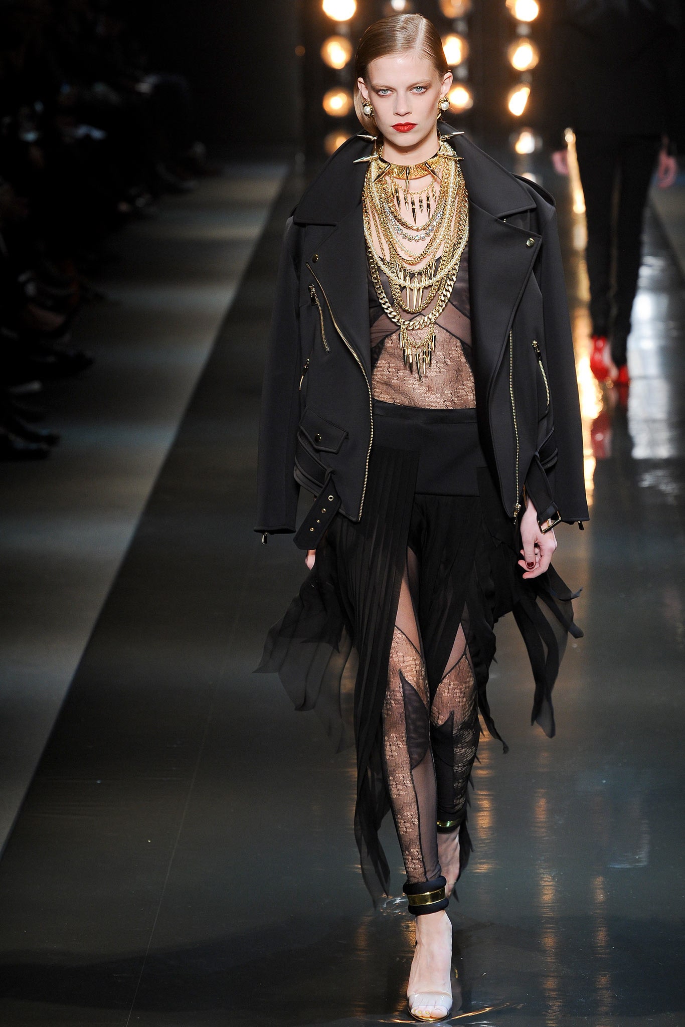 black leather jacket with sheer top