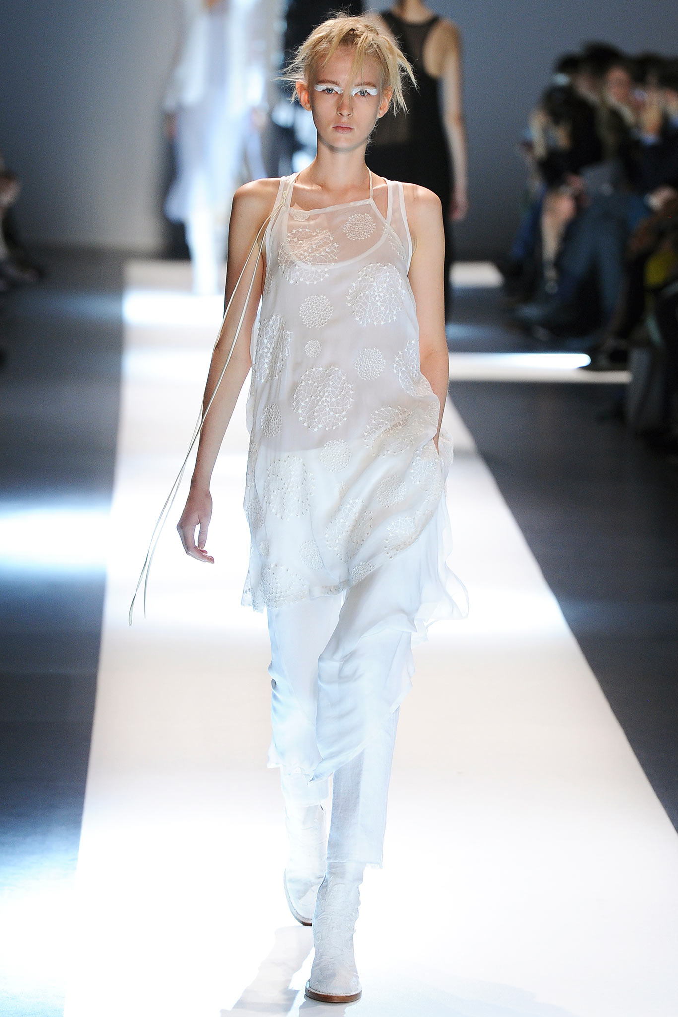 white silk sleeveless v-neck relaxed embroidered sheer dress