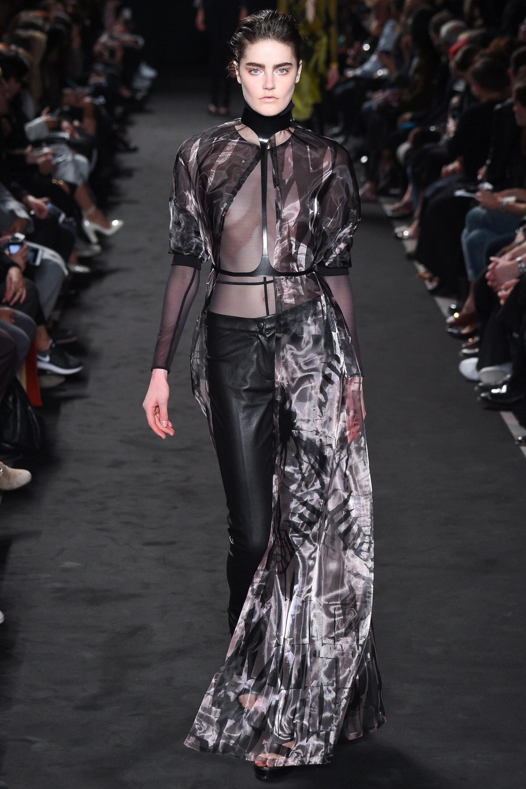 black silk long-sleeve v-neck fitted draped layered dress