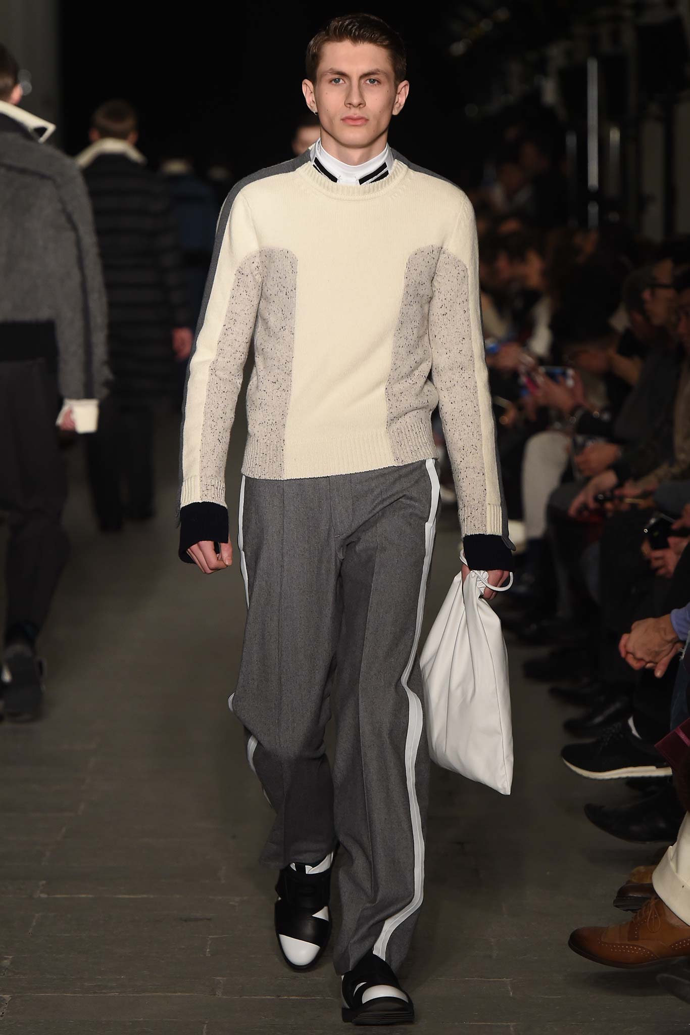 white wool long-sleeve collared fitted layered sweater