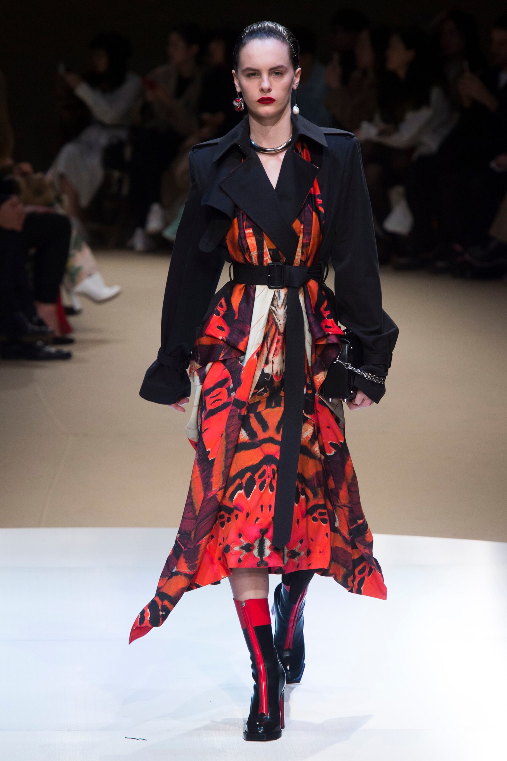 red and black layered midi dress