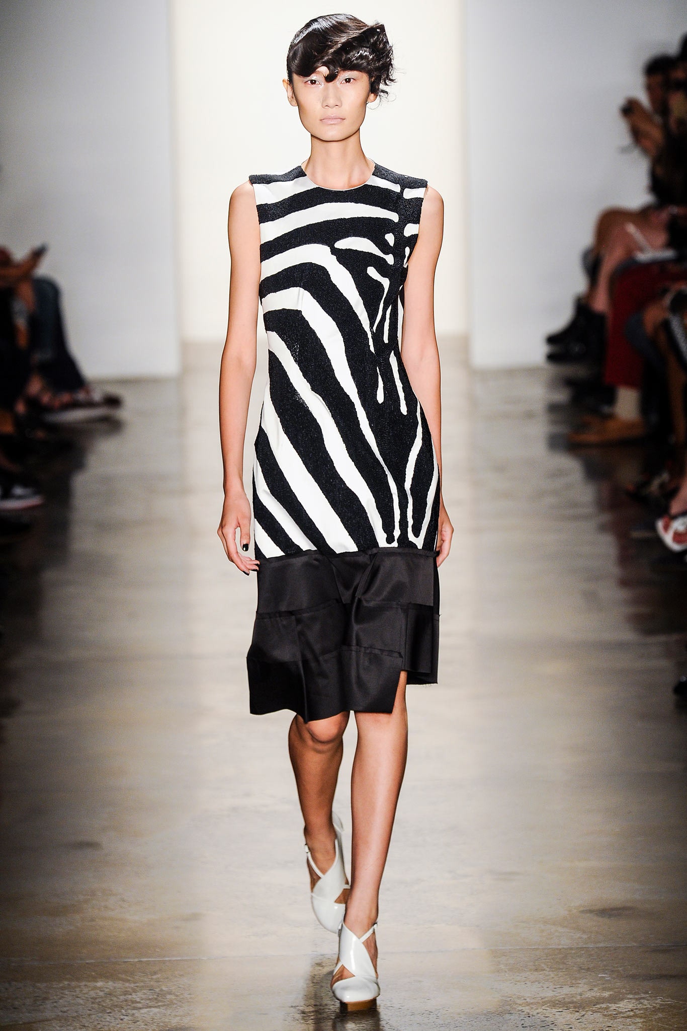 black and white printed midi dress