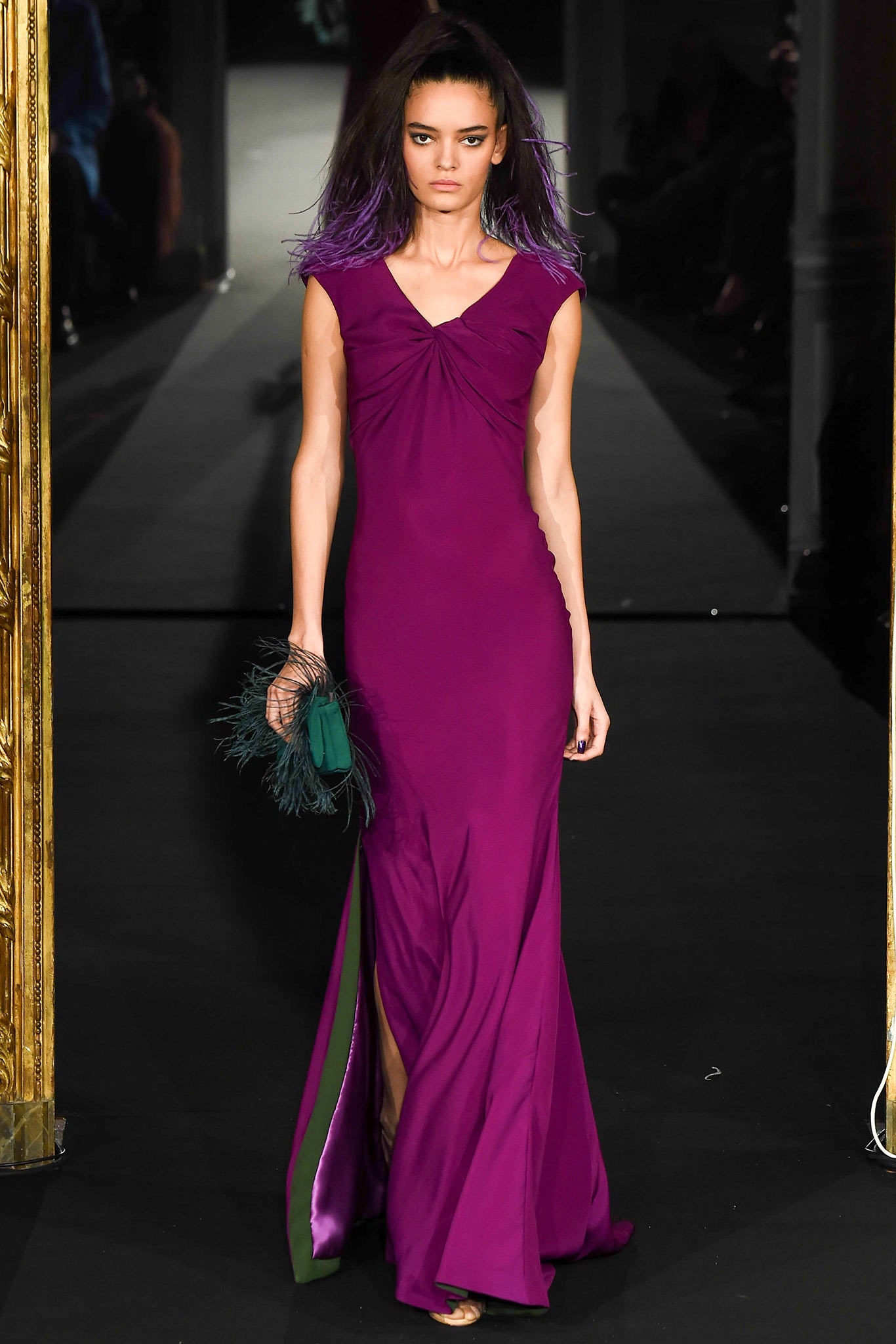 fitted purple silk gown