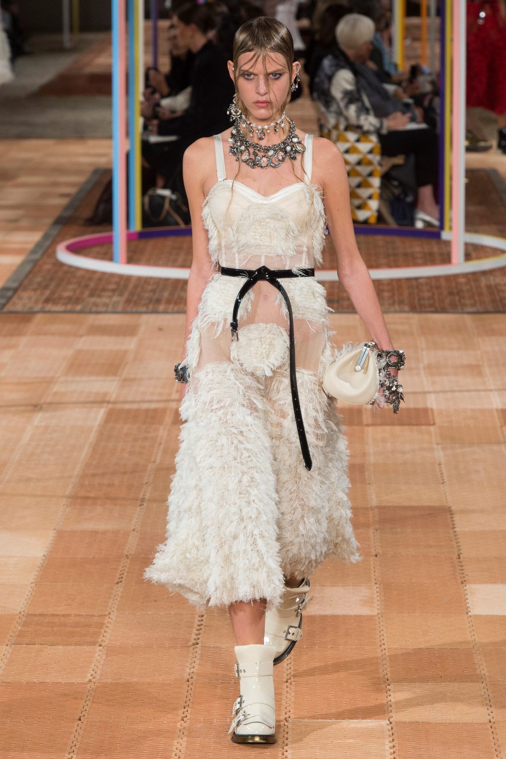white feathered midi dress