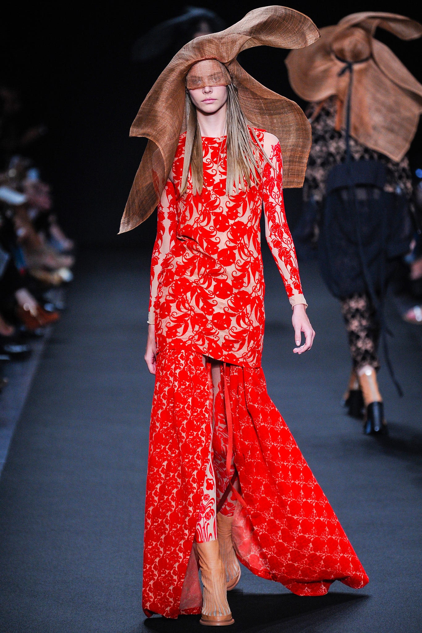 fitted red silk maxi dress