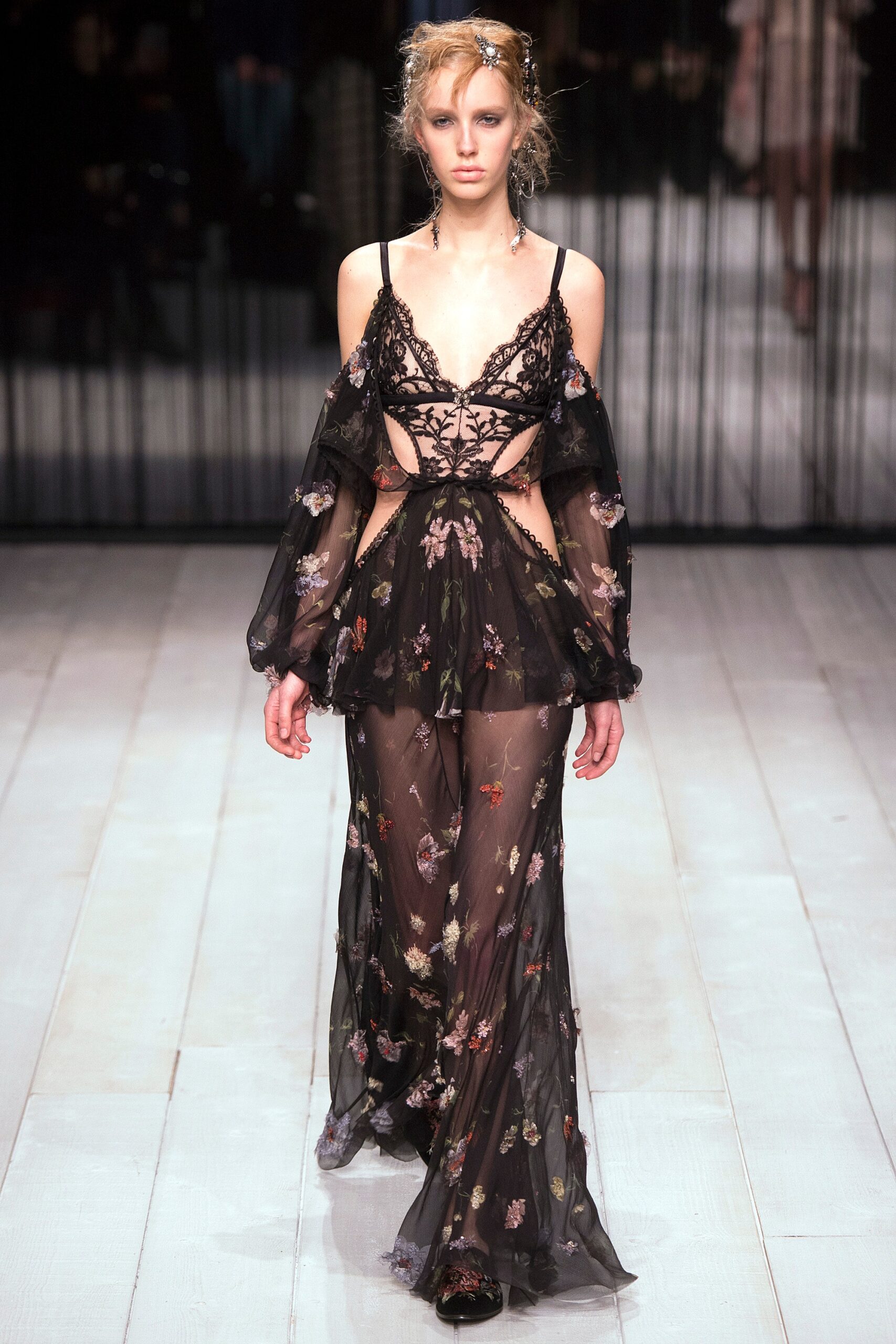black floral sheer gown