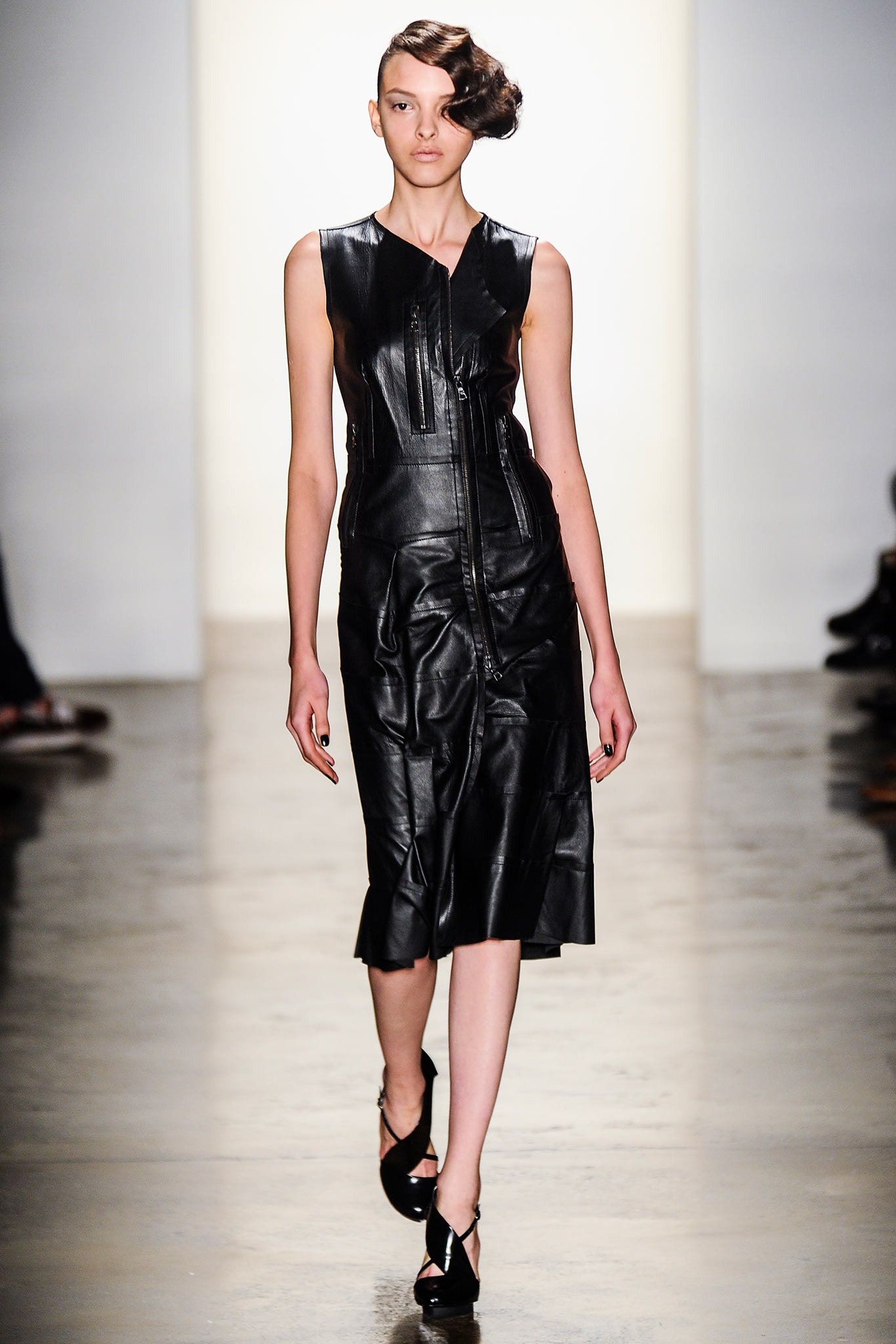 fitted black leather dress