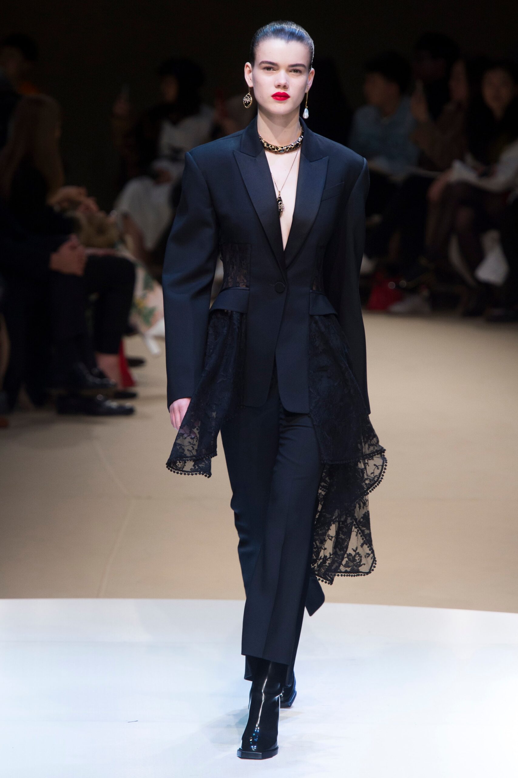 black silk fitted suit