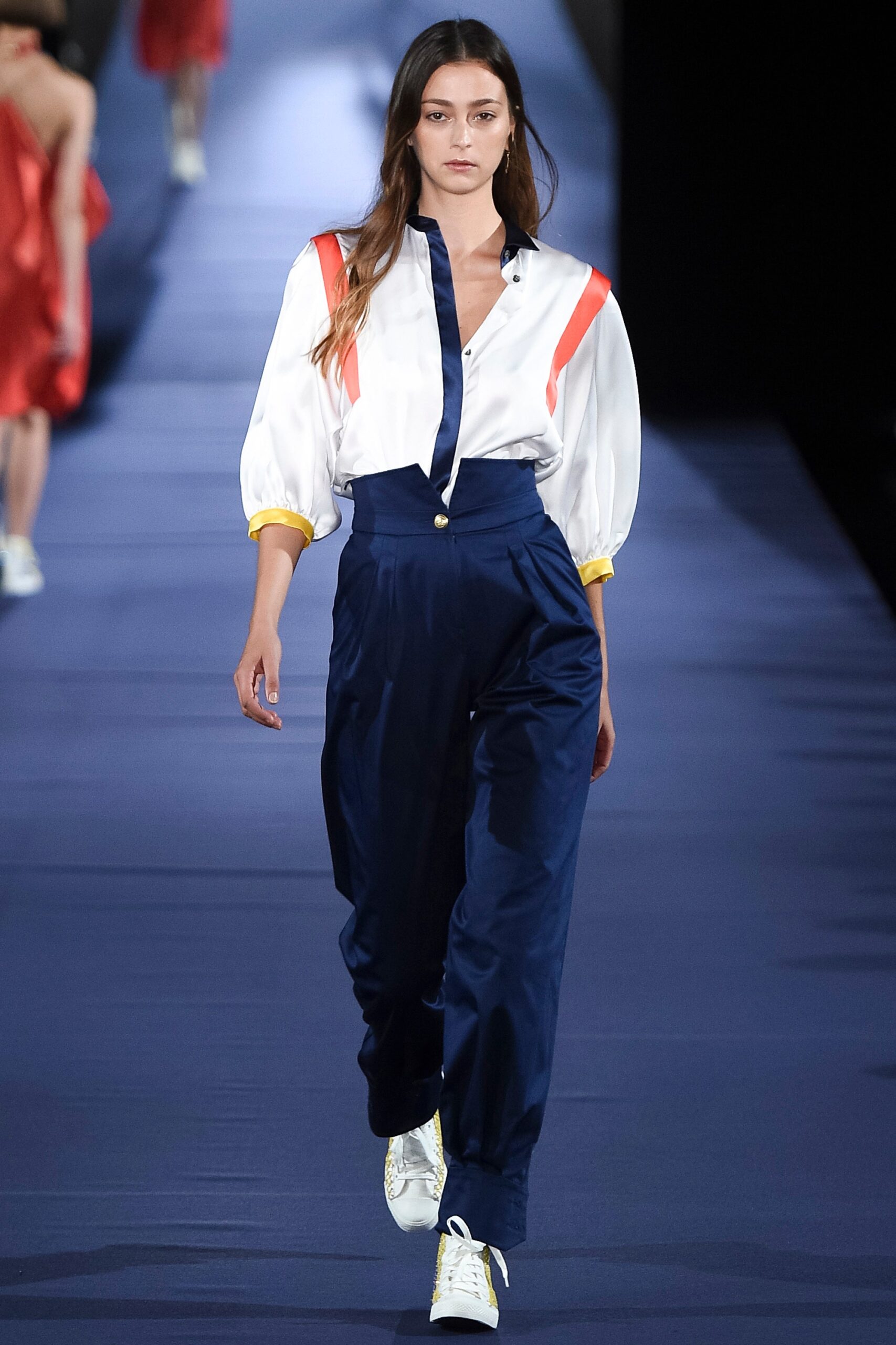 relaxed white shirt with navy pants