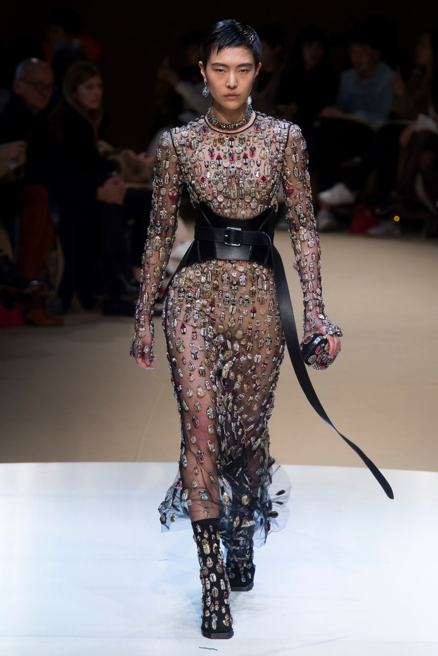 black mesh sequined midi dress