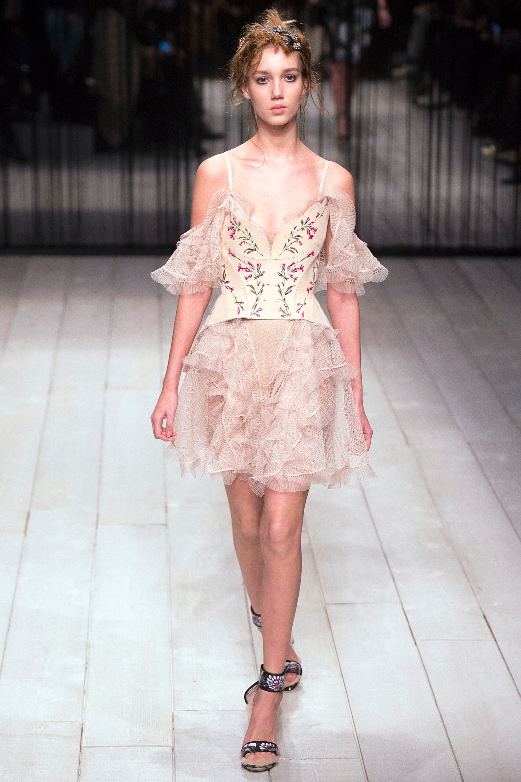 beige ruffled mini dress