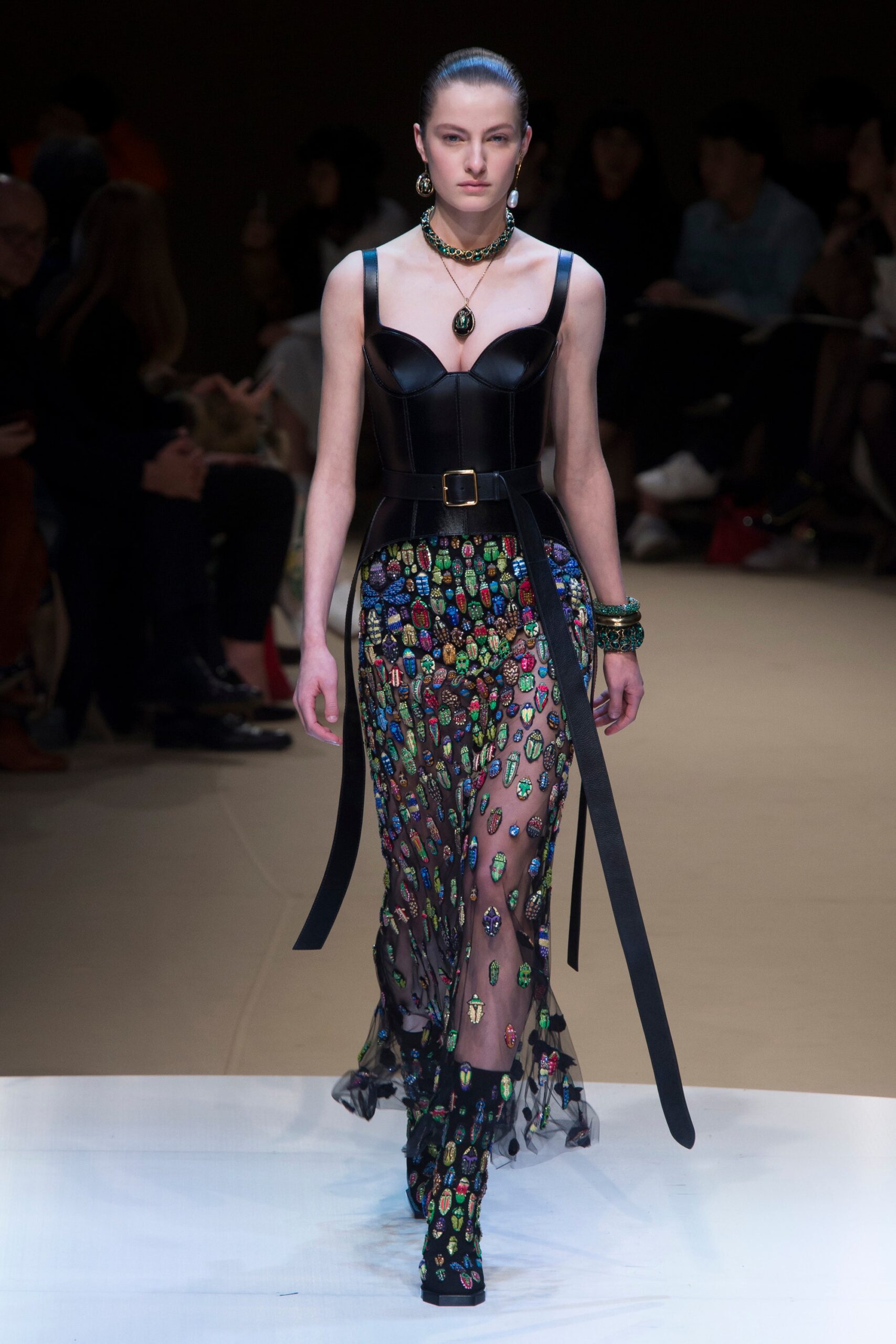 black multi-layered embroidered dress