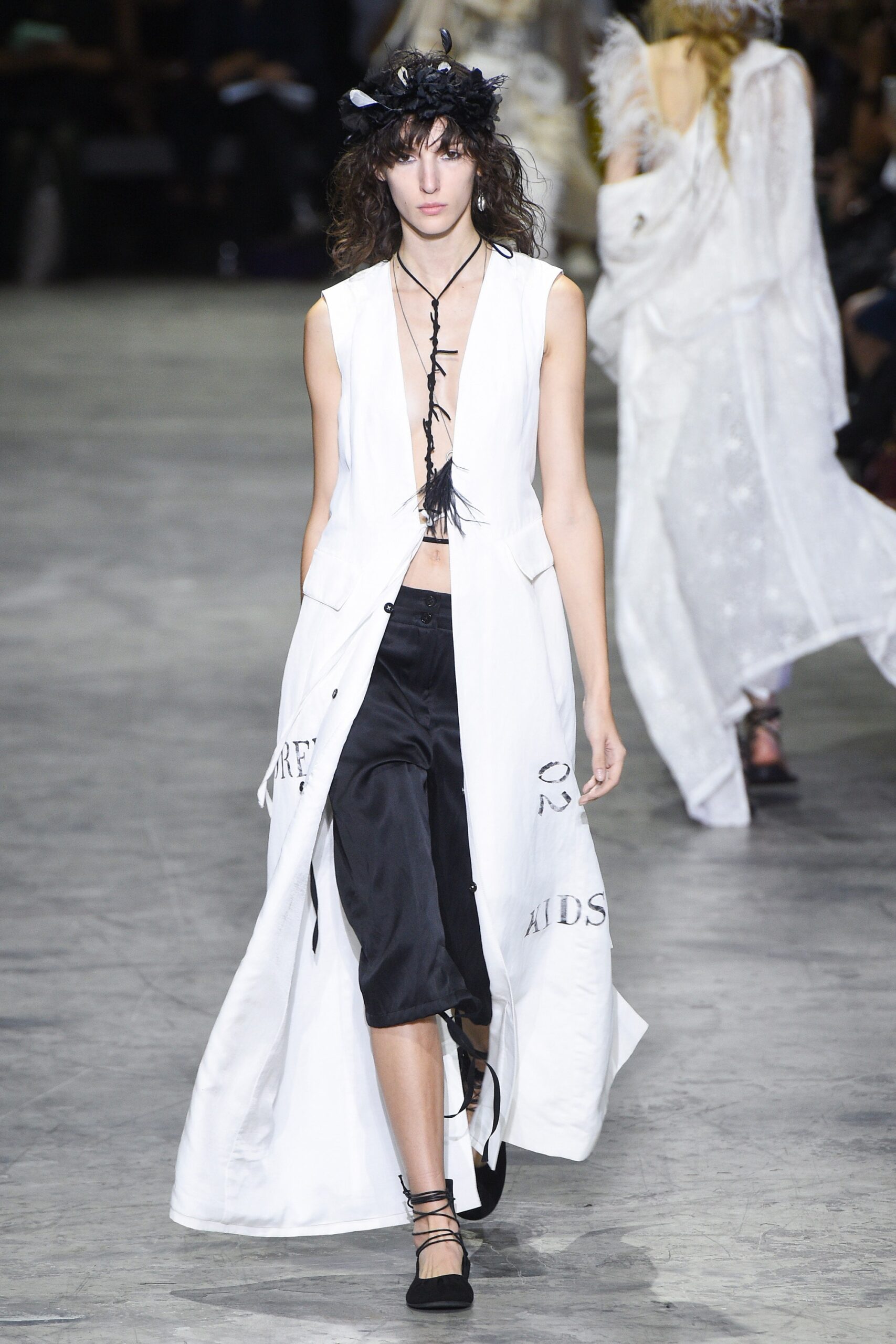 white maxi dress with black pants