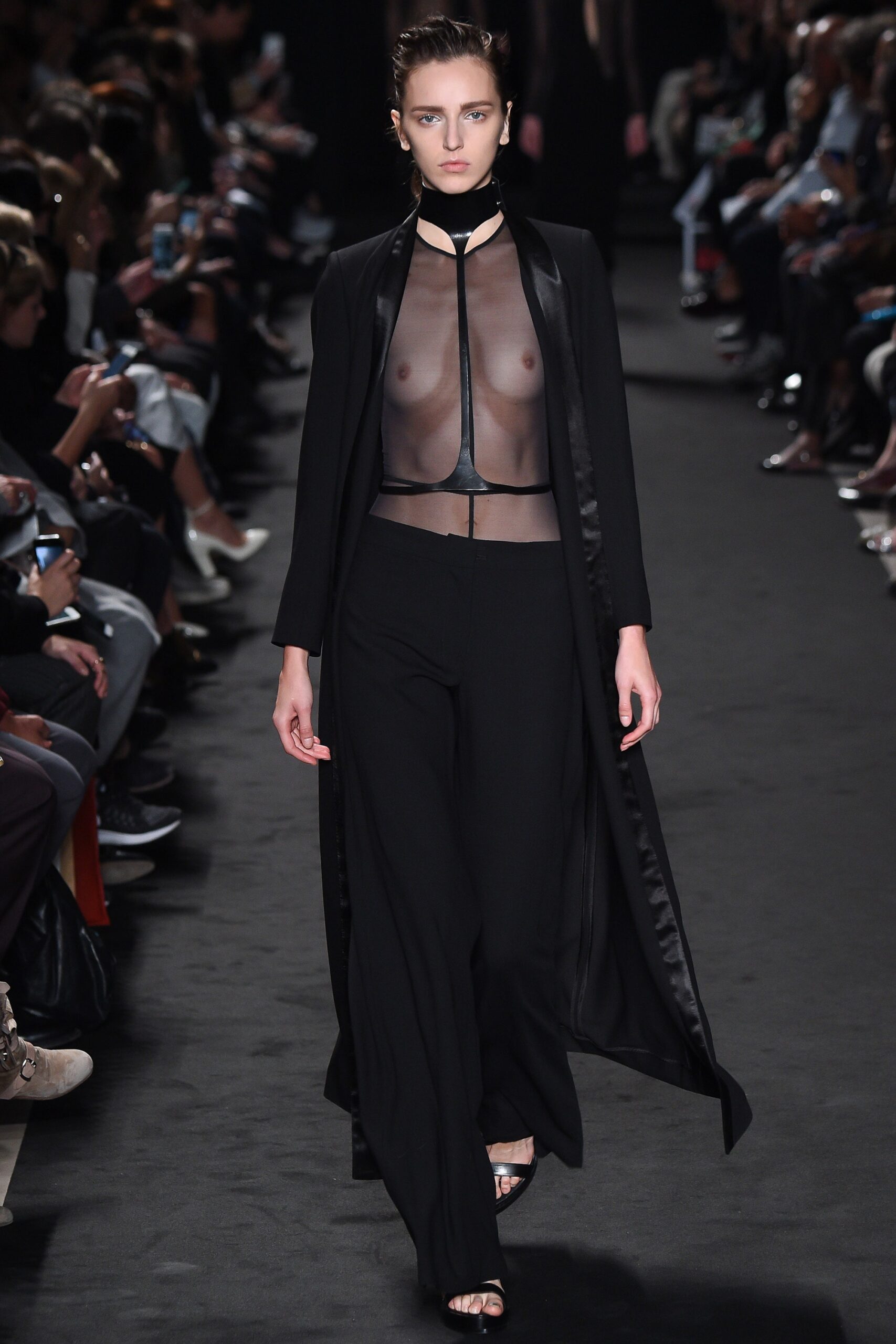 black mesh sleeveless v-neck fitted sheer top