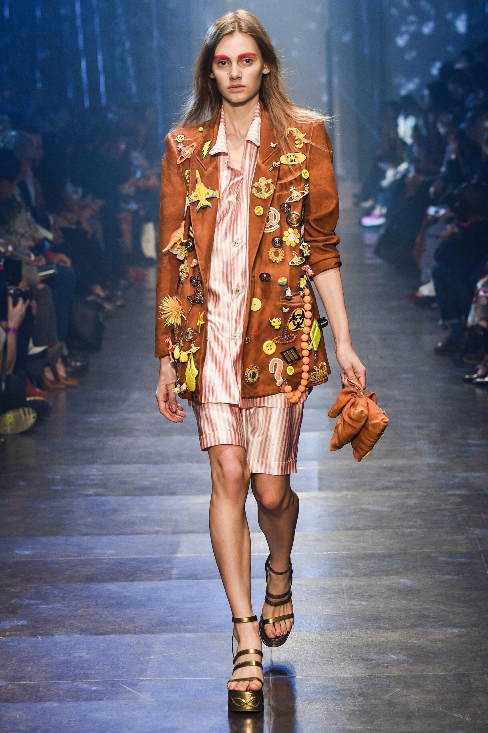 brown suede long-sleeve collared fitted embroidered jacket