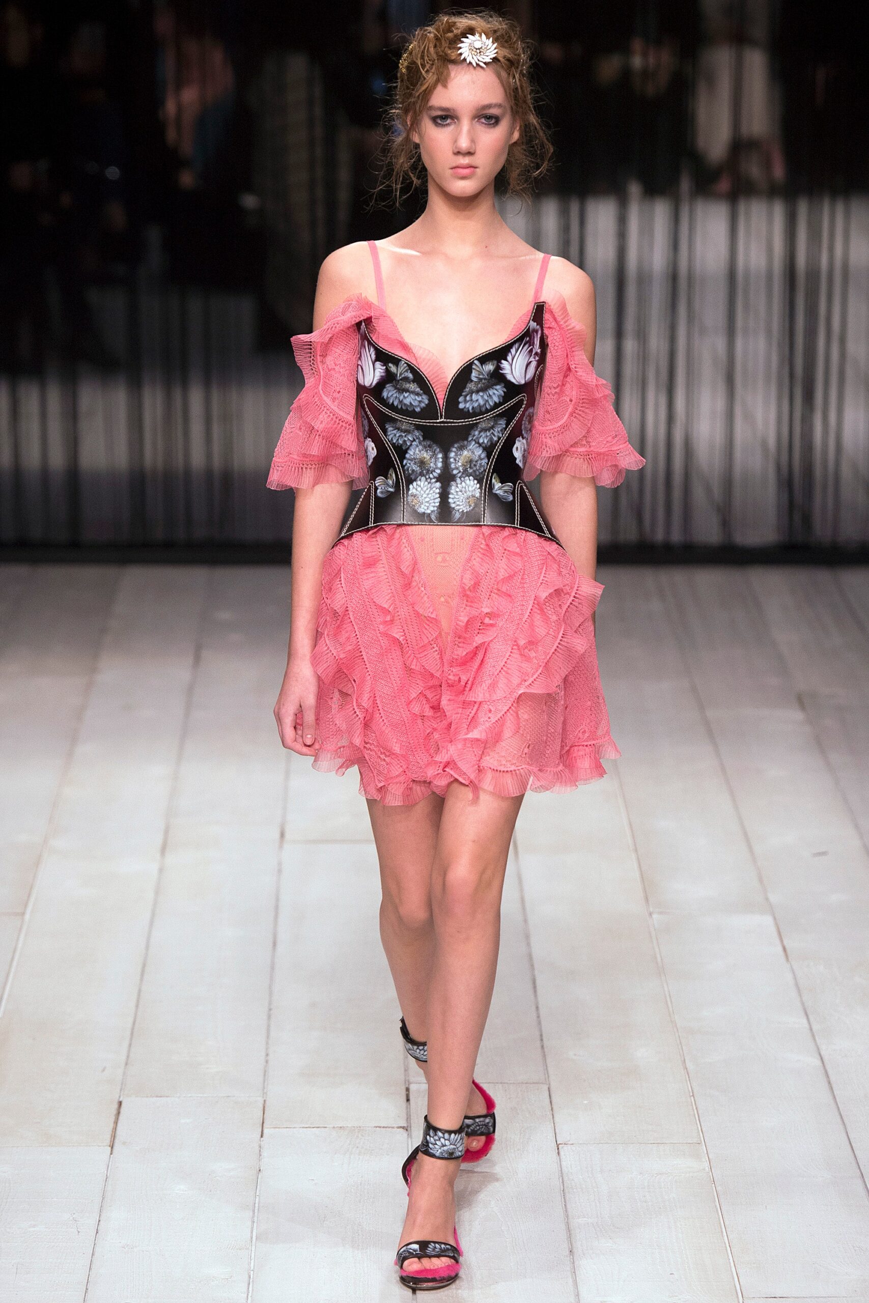 pink ruffled mini dress with corset