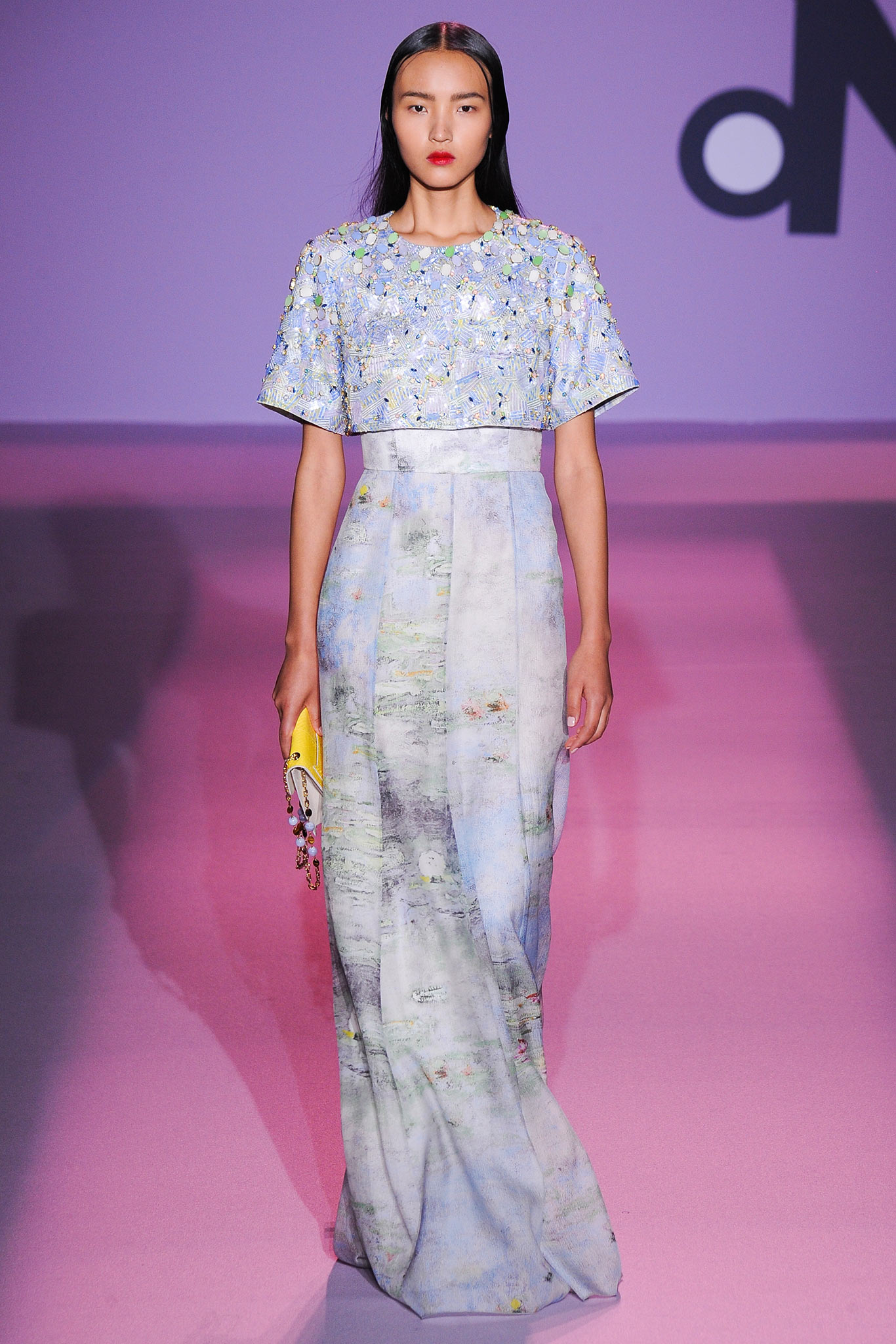 blue multi-colored embroidered gown