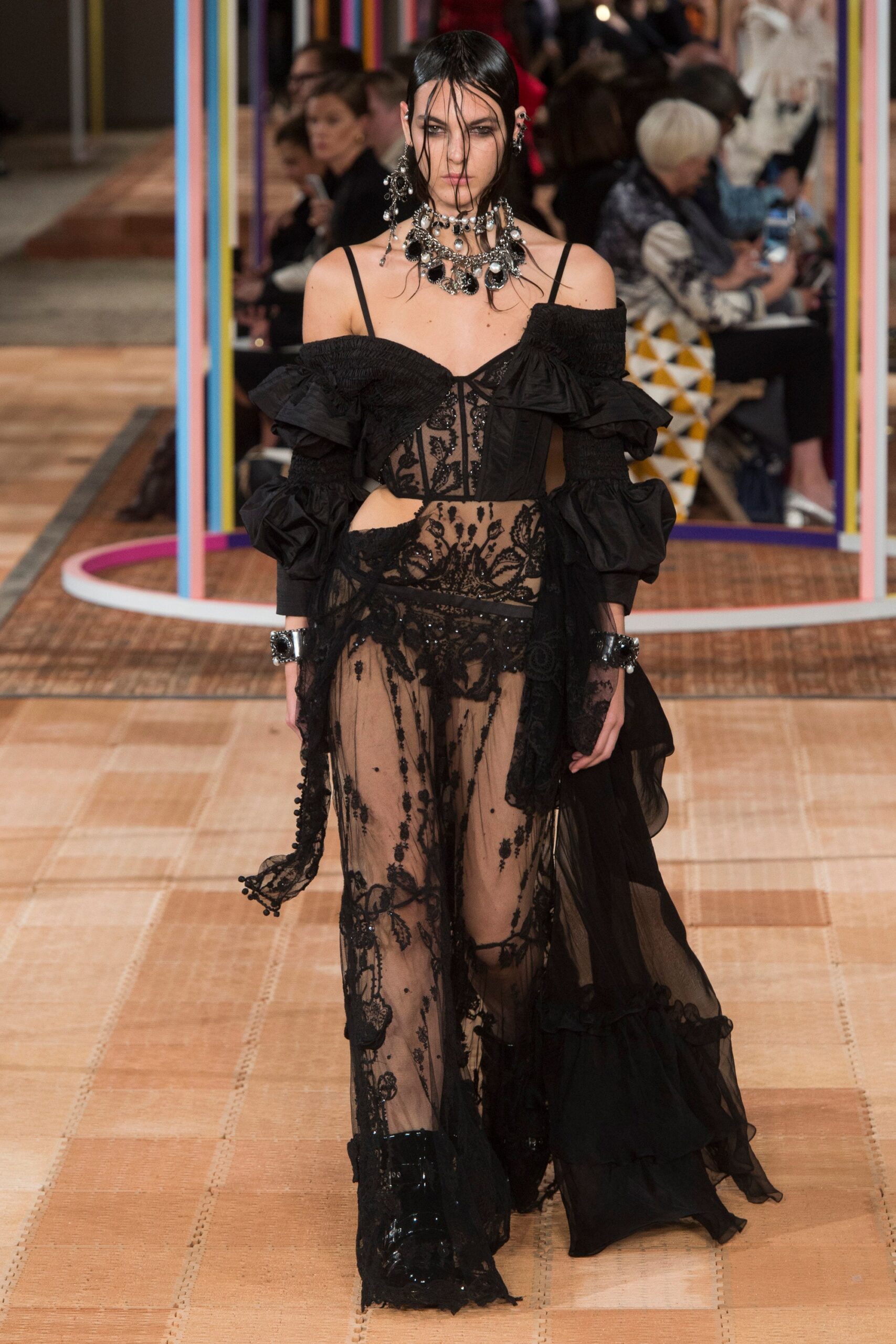 black sheer off-shoulder dress