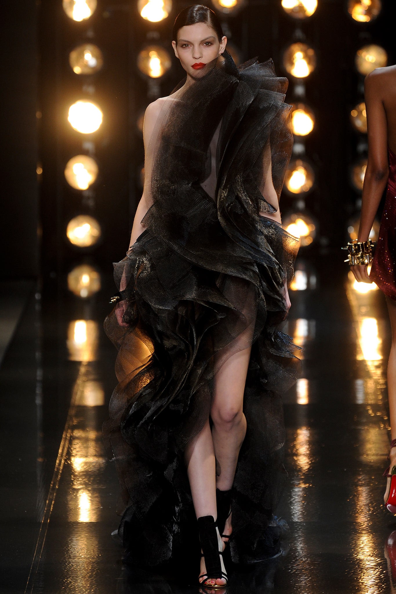 black ruffled tulle gown