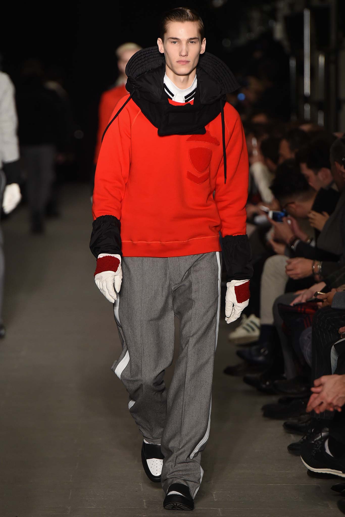 red cotton long-sleeve hooded relaxed layered hoodie