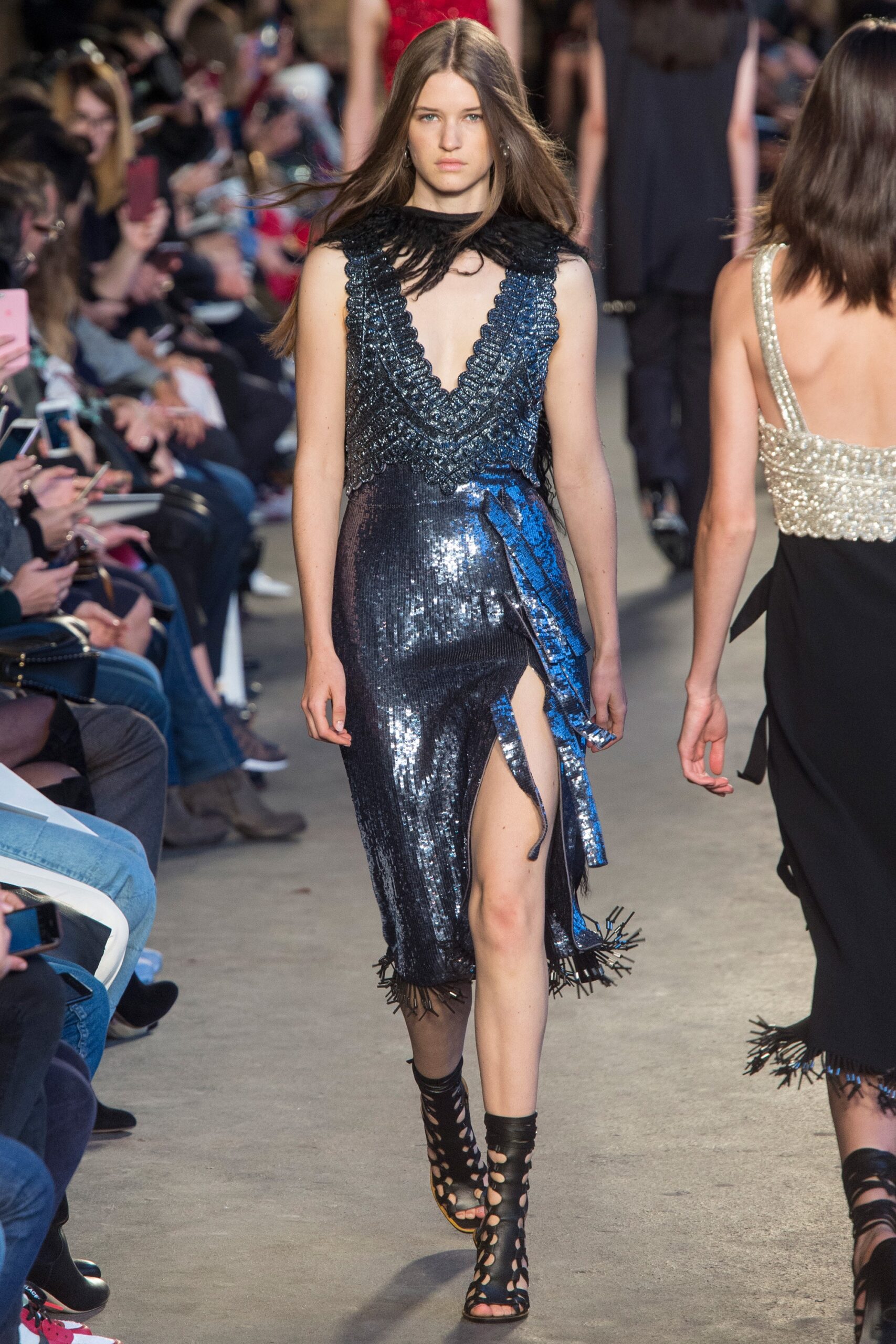 blue black sequin midi dress