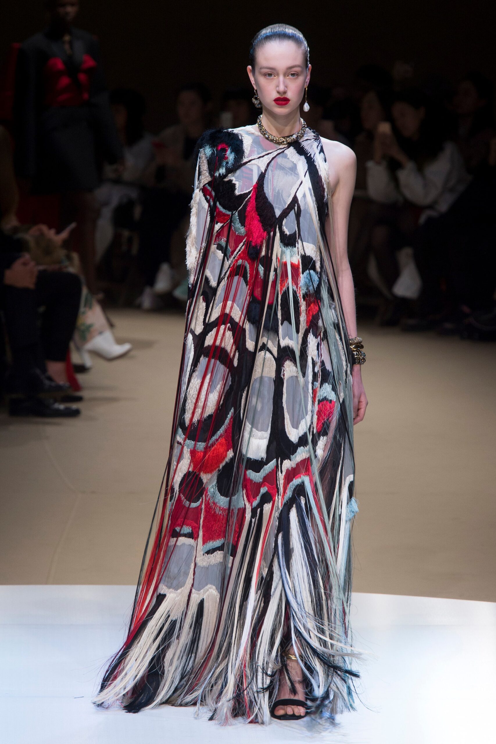 flowing red and black maxi dress