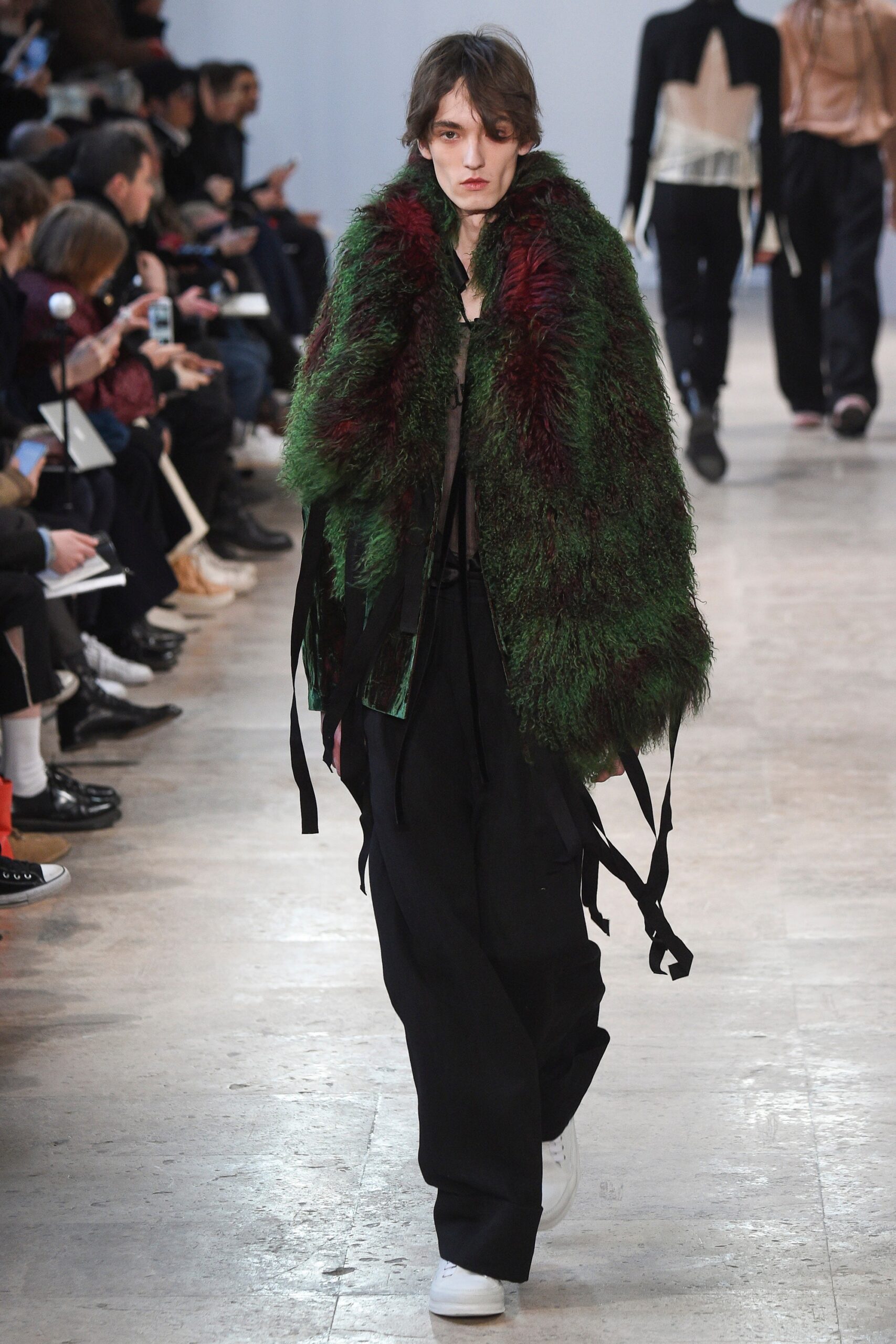 green fur oversized layered cape