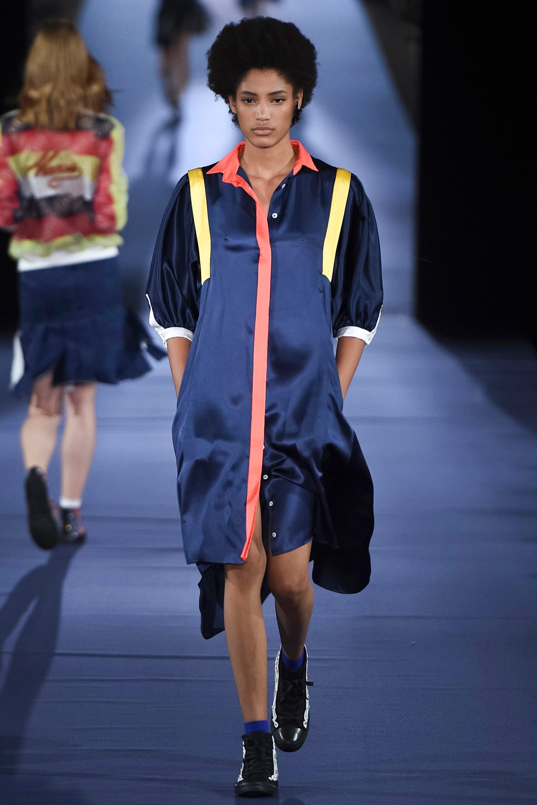 color-blocked midi dress